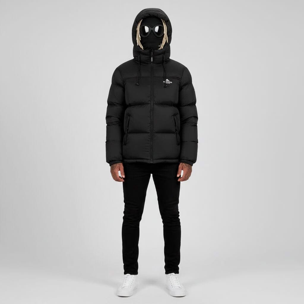 Helvetica Mountain Pioneers Middle Block Hooded Down Jacket