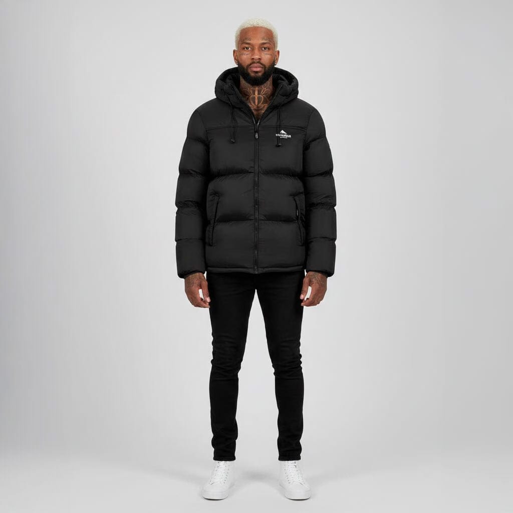 Helvetica Mountain Pioneers Middle Block Hooded Down Jacket