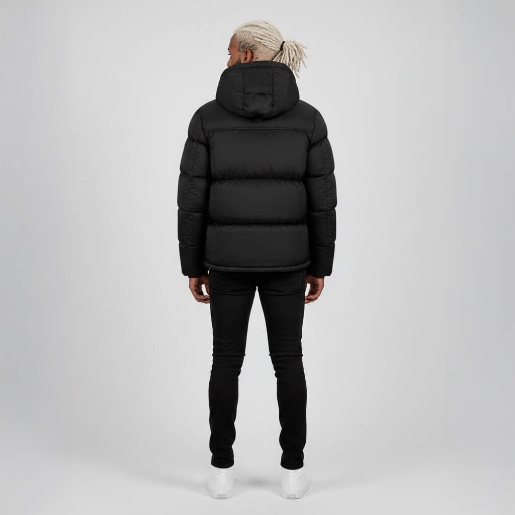 Helvetica Mountain Pioneers Middle Block Hooded Down Jacket