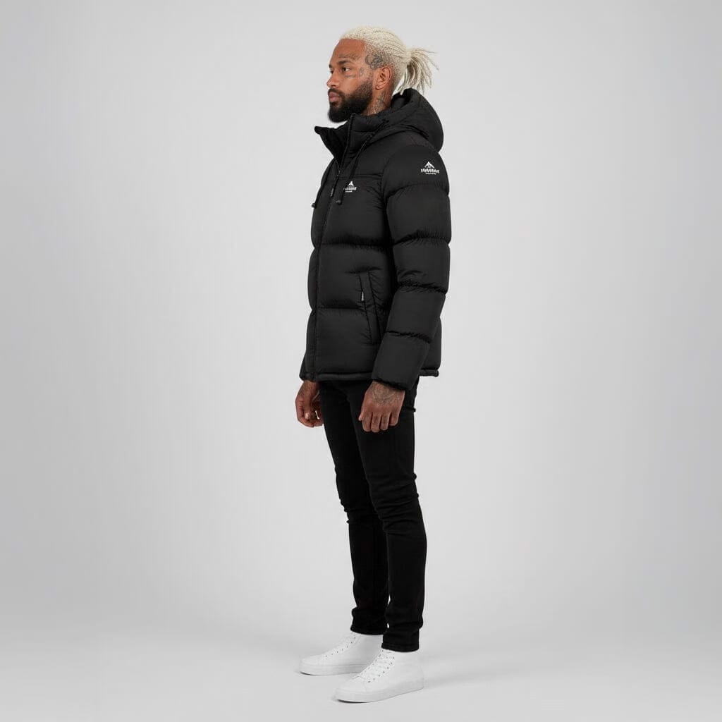 Helvetica Mountain Pioneers Middle Block Hooded Down Jacket