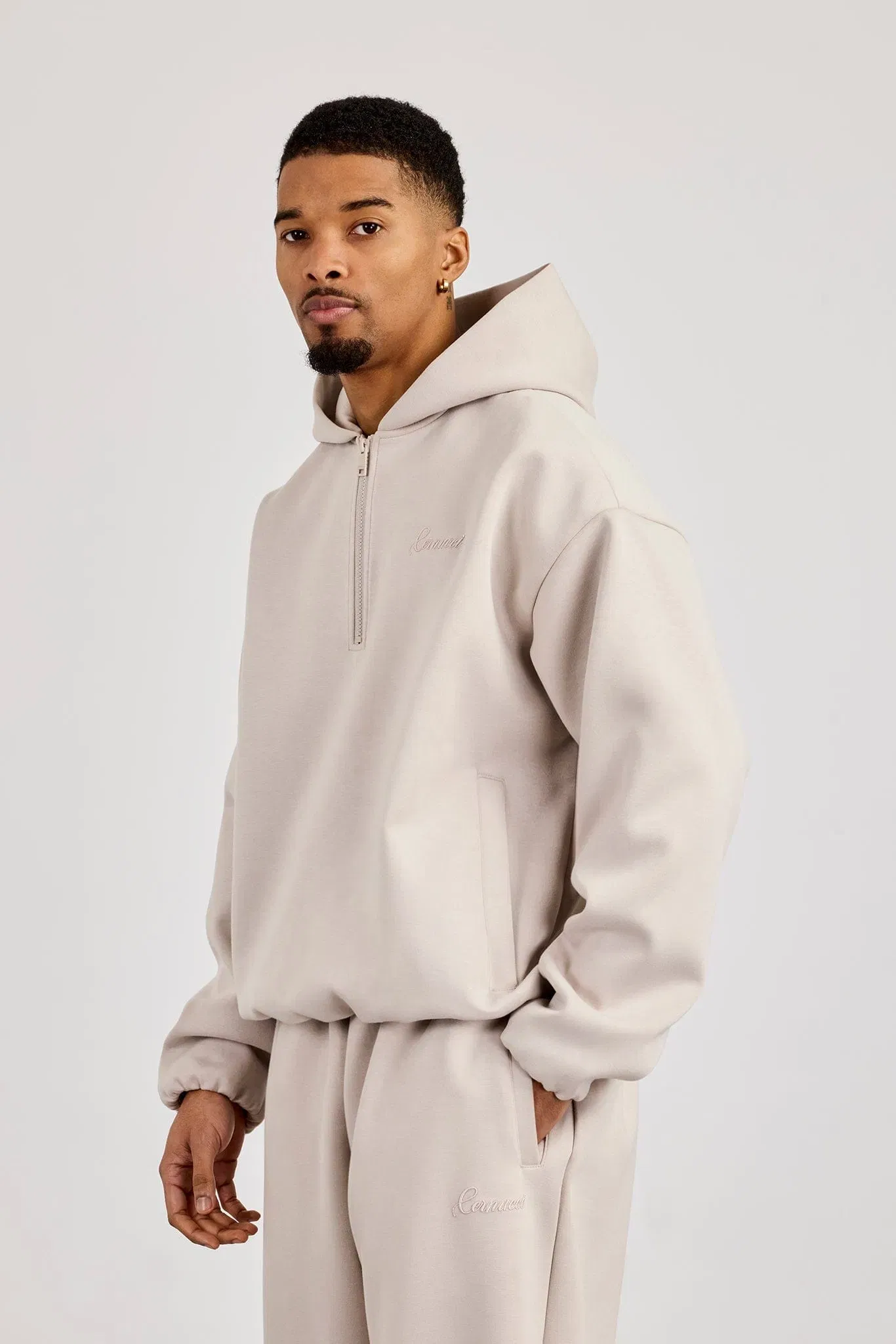 Cernucci Scuba Half Zip Hoodie - Light Grey
