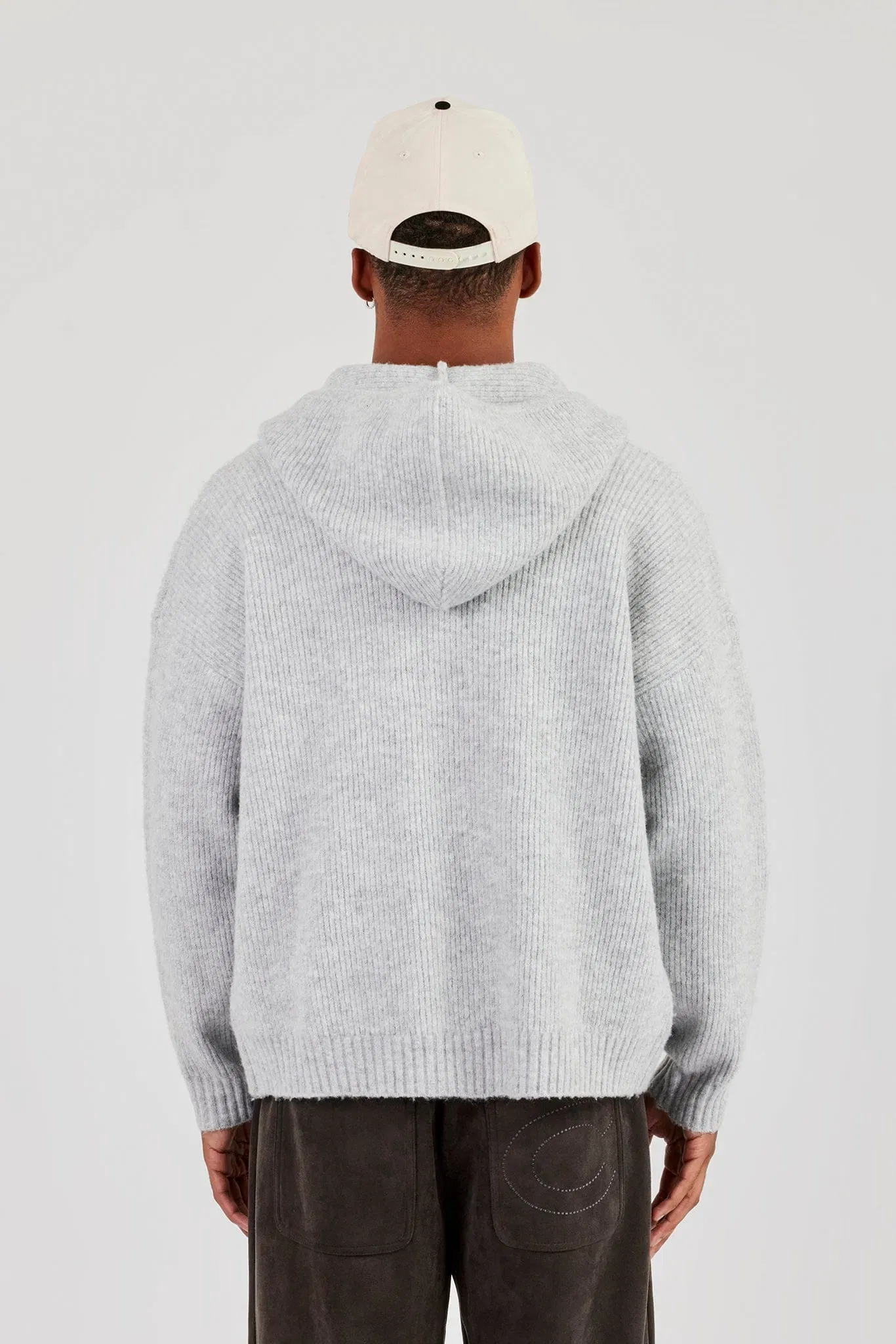Cernucci Embroidered Knitted Zip Hoodie - Light Grey