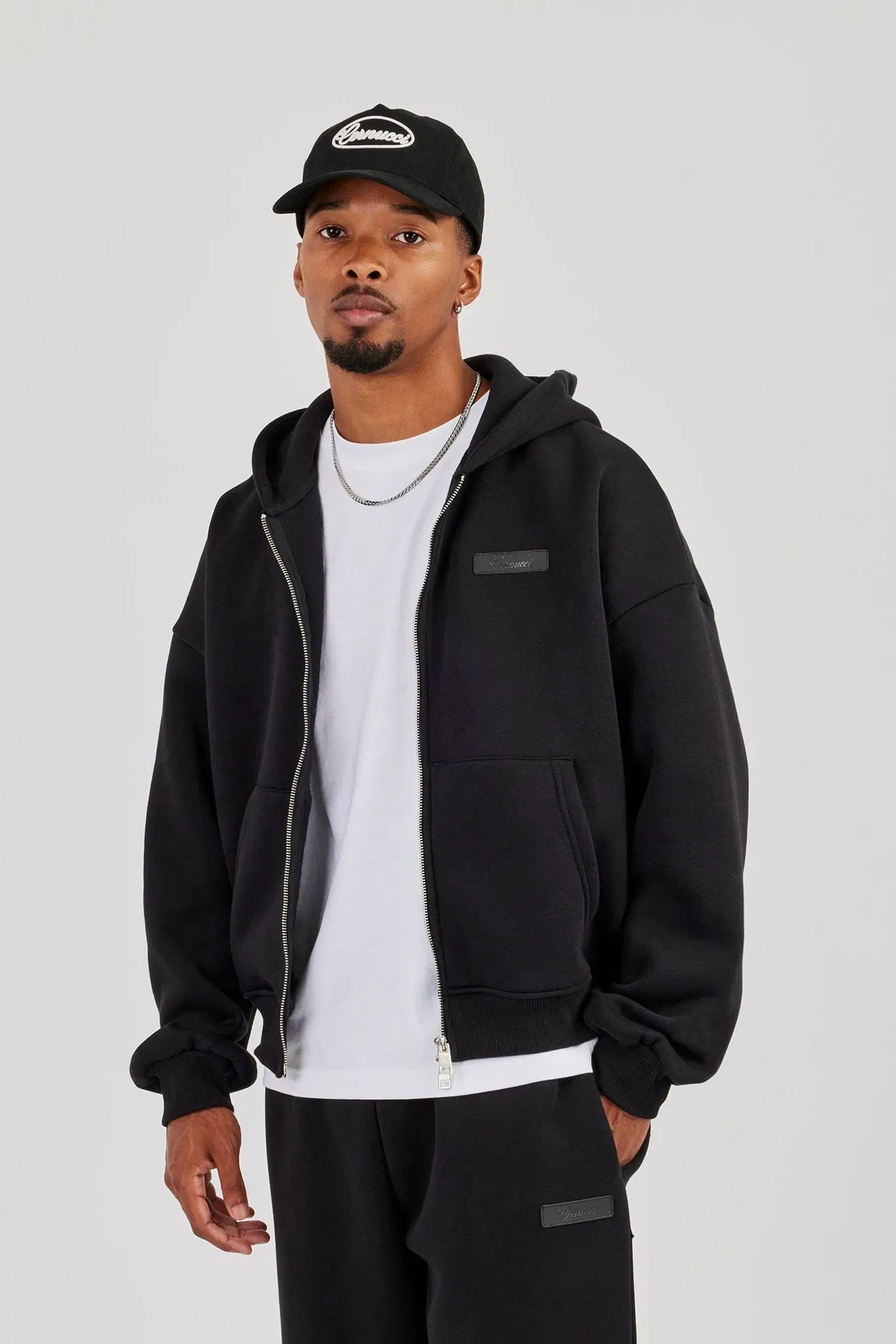 Cernucci Logo Tab Zip Hoodie Black