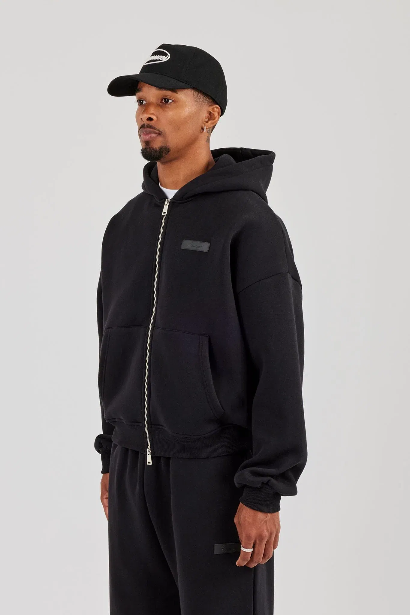 Cernucci Logo Tab Zip Hoodie Black