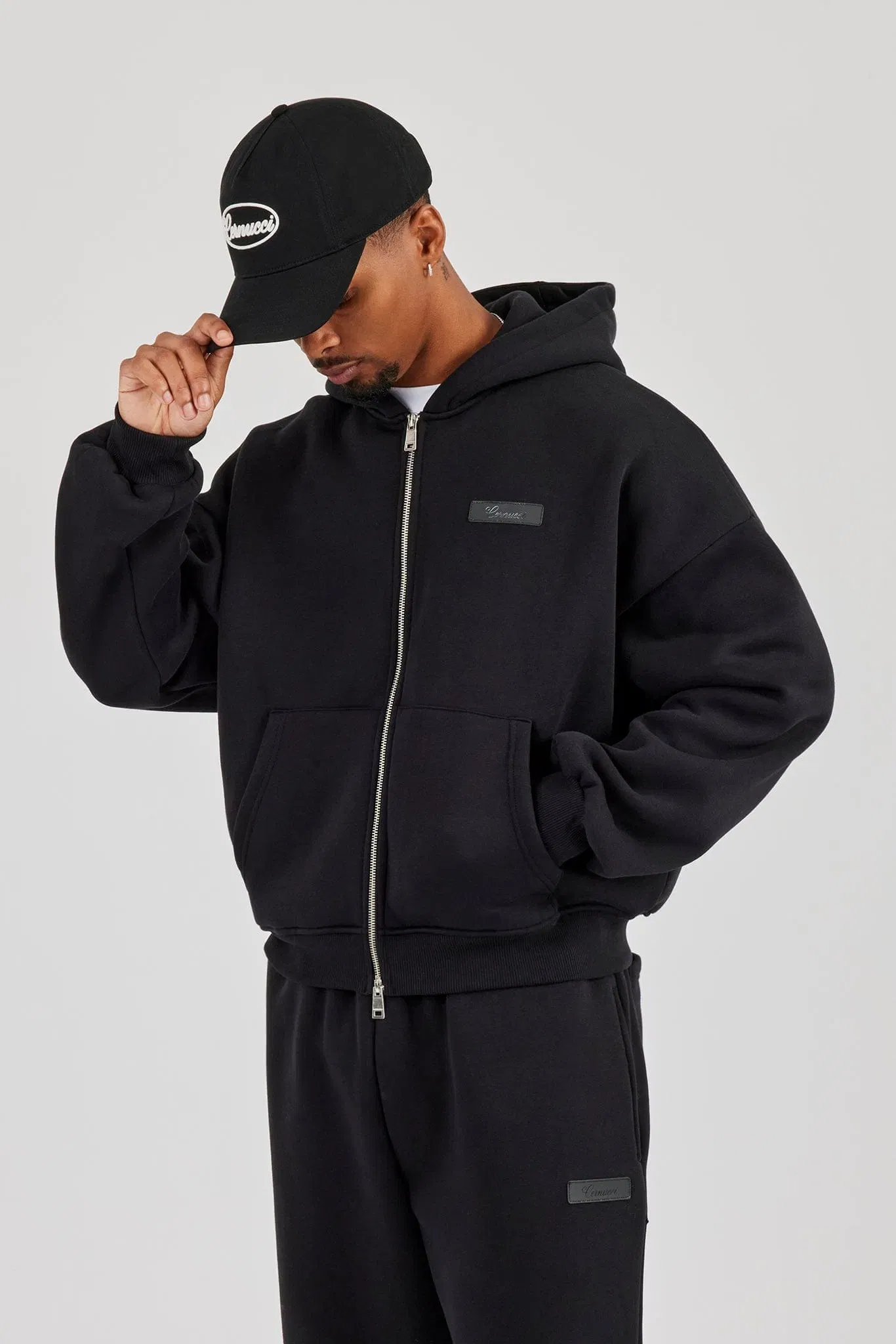 Cernucci Logo Tab Zip Hoodie Black