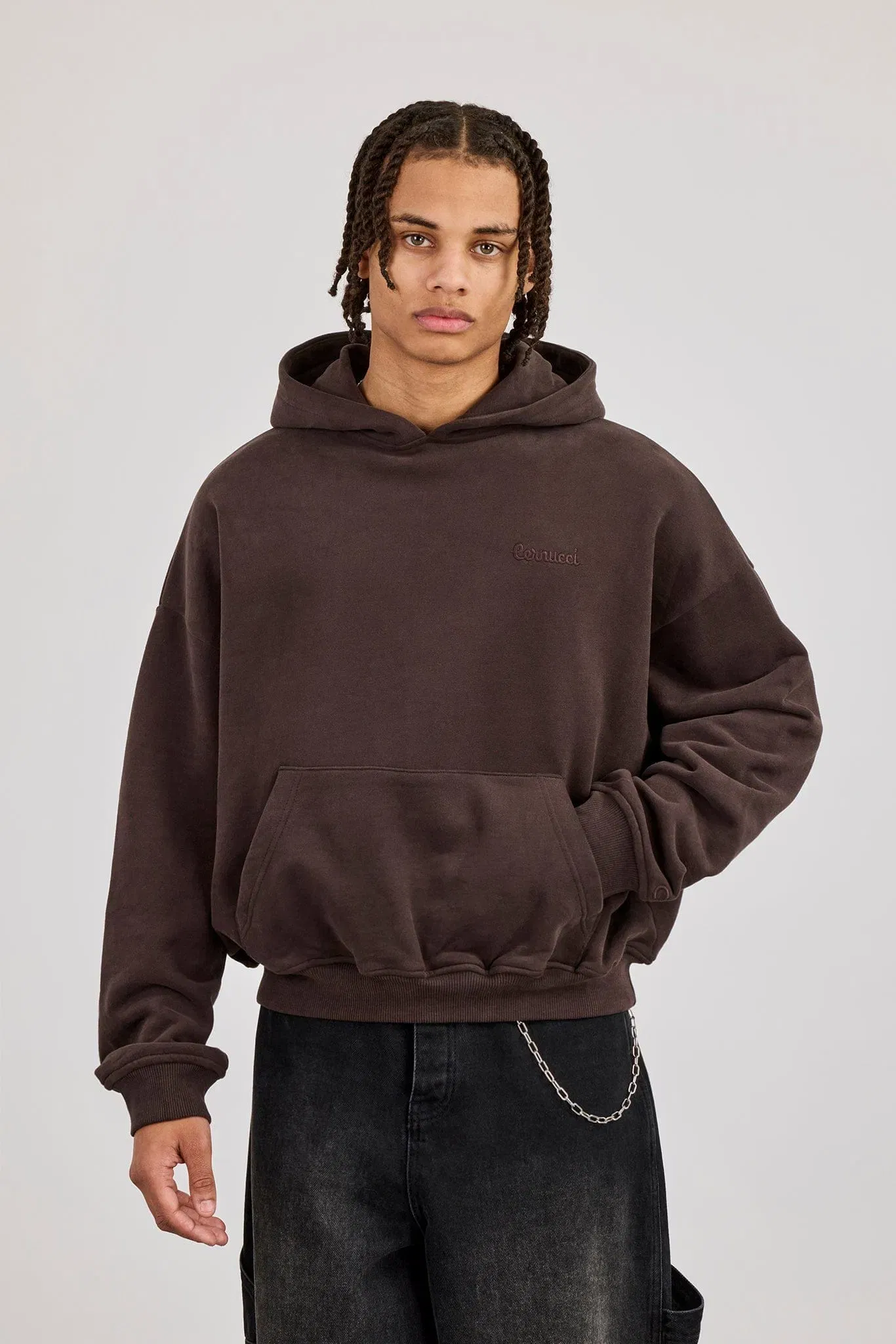 Cernucci Mens Boxy Hoodie - Coffee