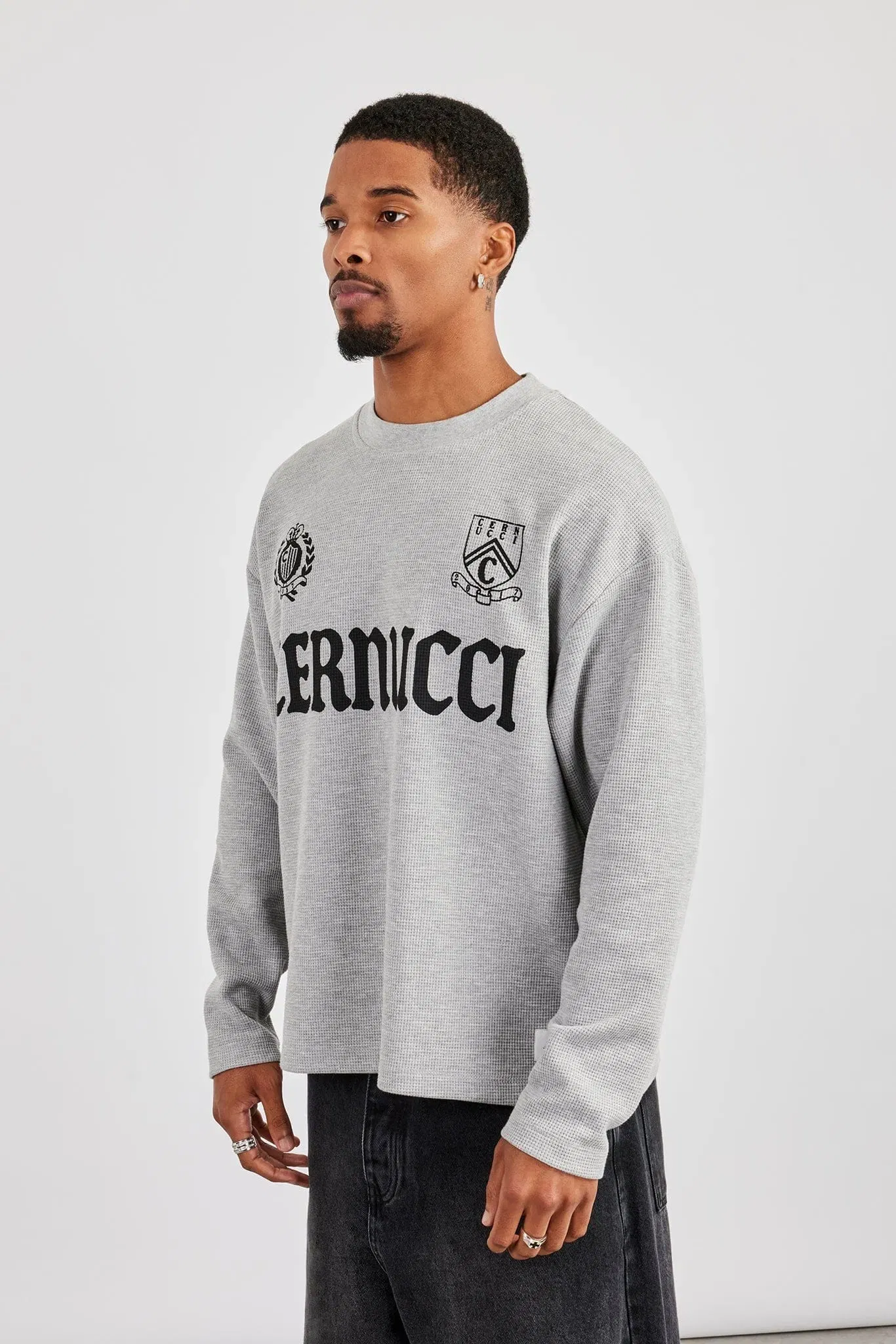Cernucci Long Sleeve Waffle Print T-Shirt - Grey
