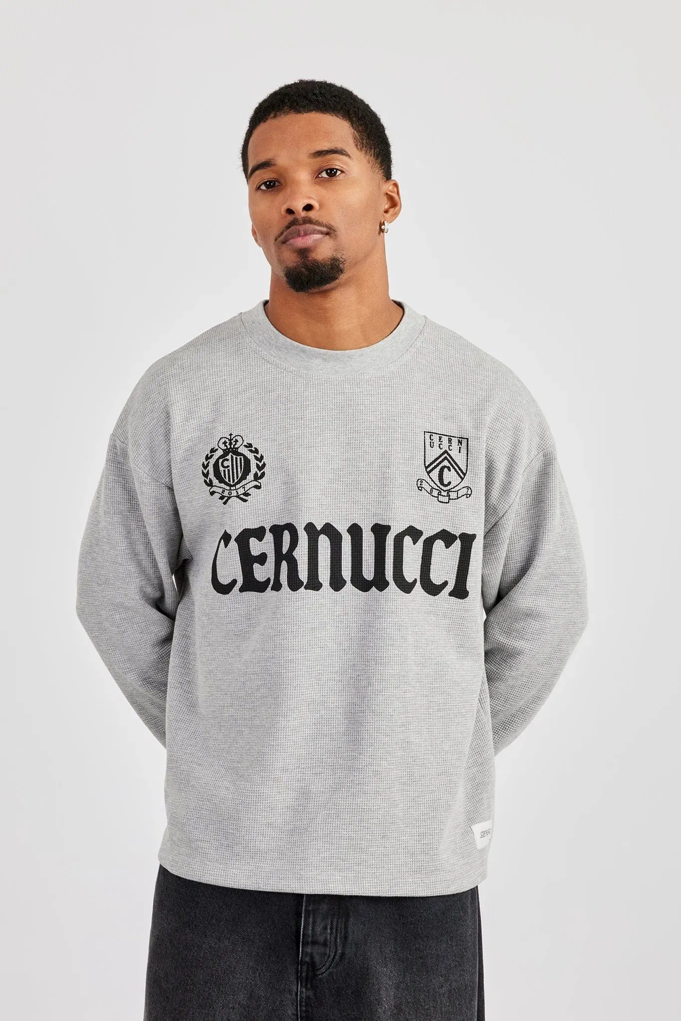 Cernucci Long Sleeve Waffle Print T-Shirt - Grey