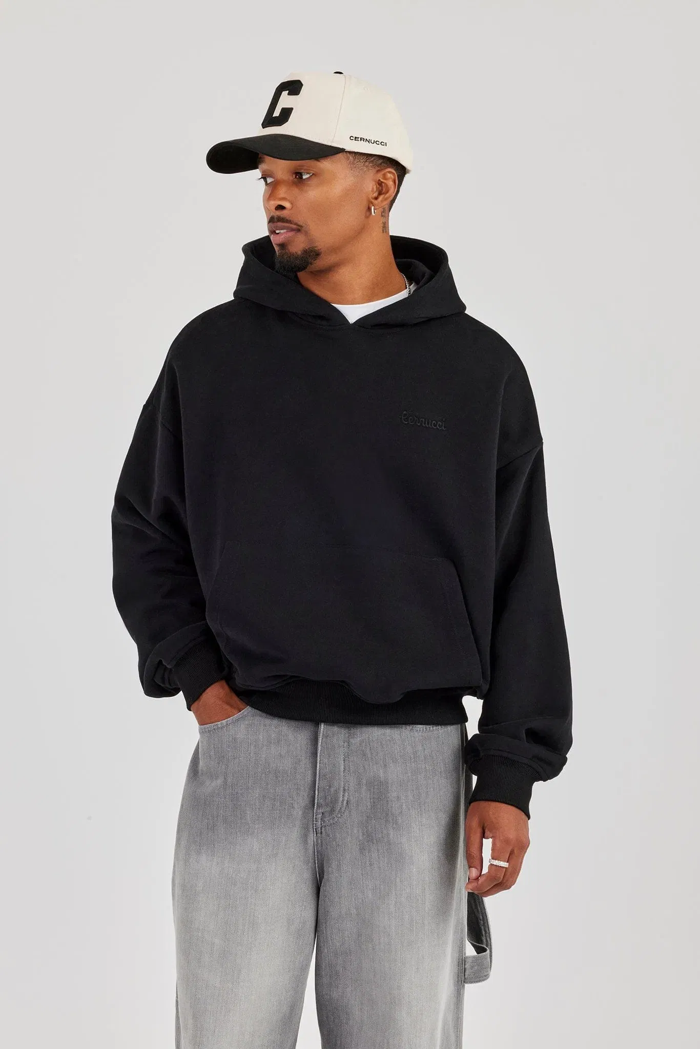 Cernucci Mens Boxy Hoodie - Black