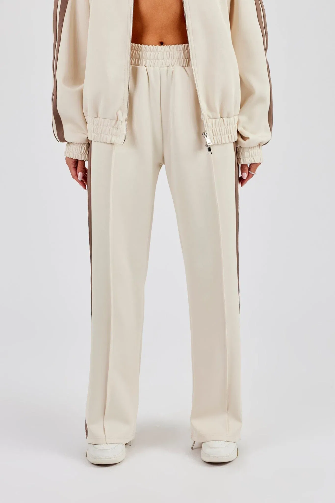 Cernucci Taupe Taping Wide Leg Track Pant - Off White