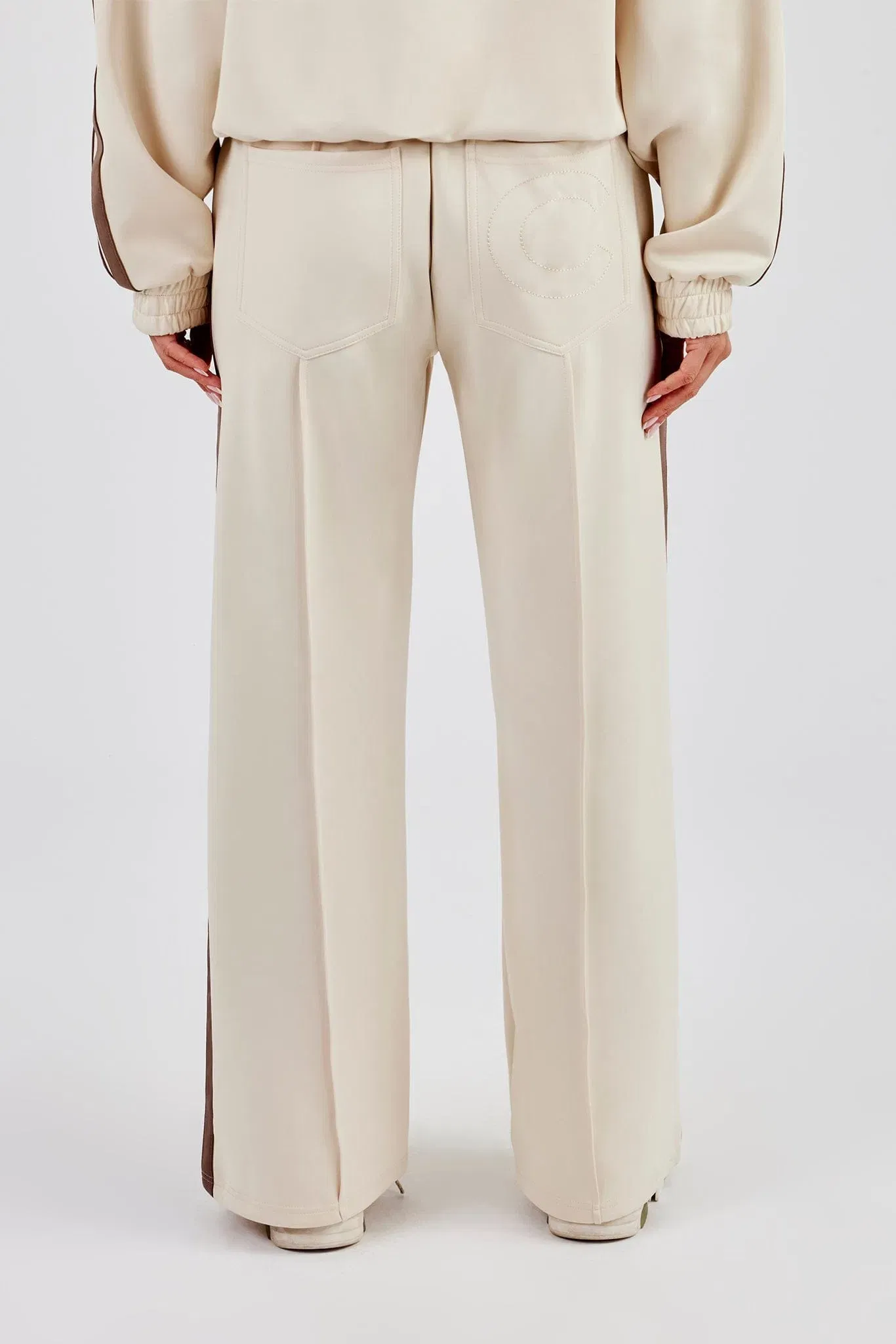 Cernucci Taupe Taping Wide Leg Track Pant - Off White
