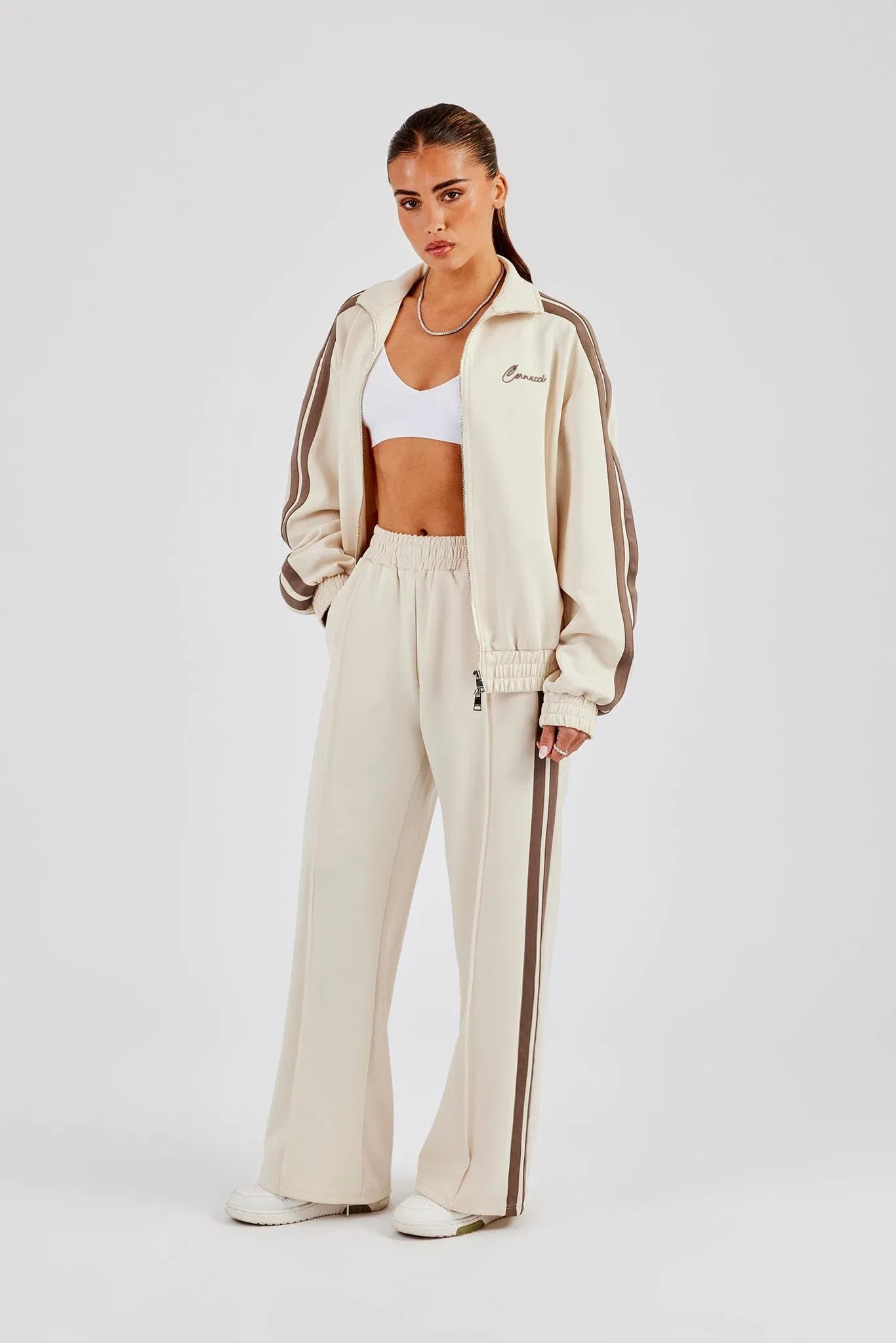 Cernucci Taupe Taping Wide Leg Track Pant - Off White