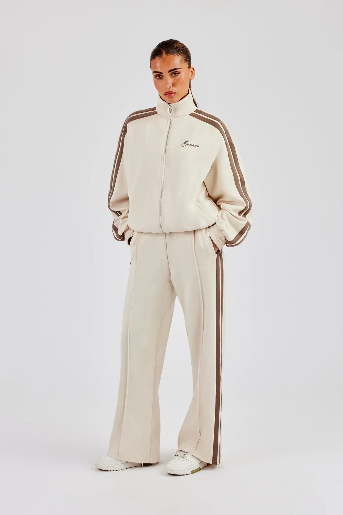 Cernucci Taupe Taping Wide Leg Track Pant - Off White