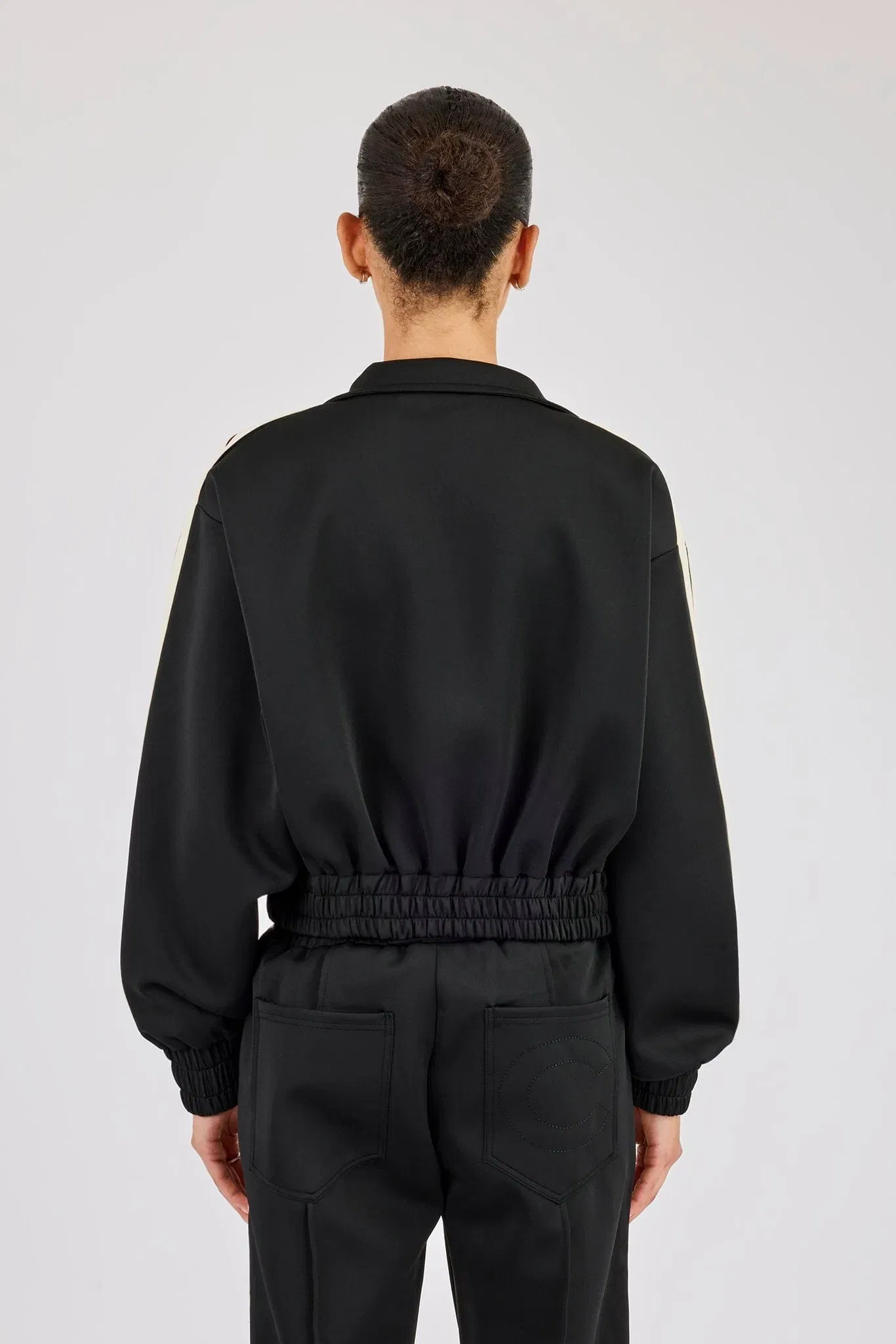 Cernucci Taping Cropped Funnel Neck Jacket - Black