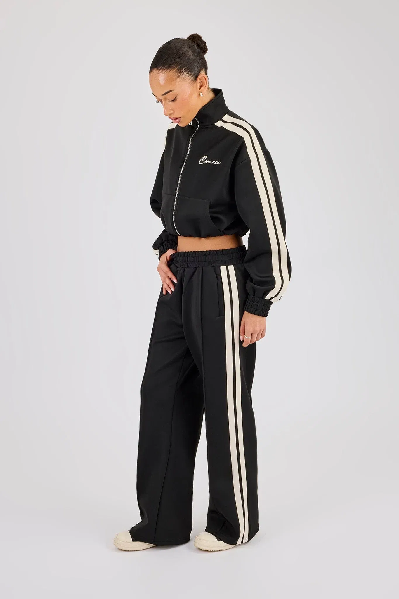 Cernucci Taping Cropped Funnel Neck Jacket - Black
