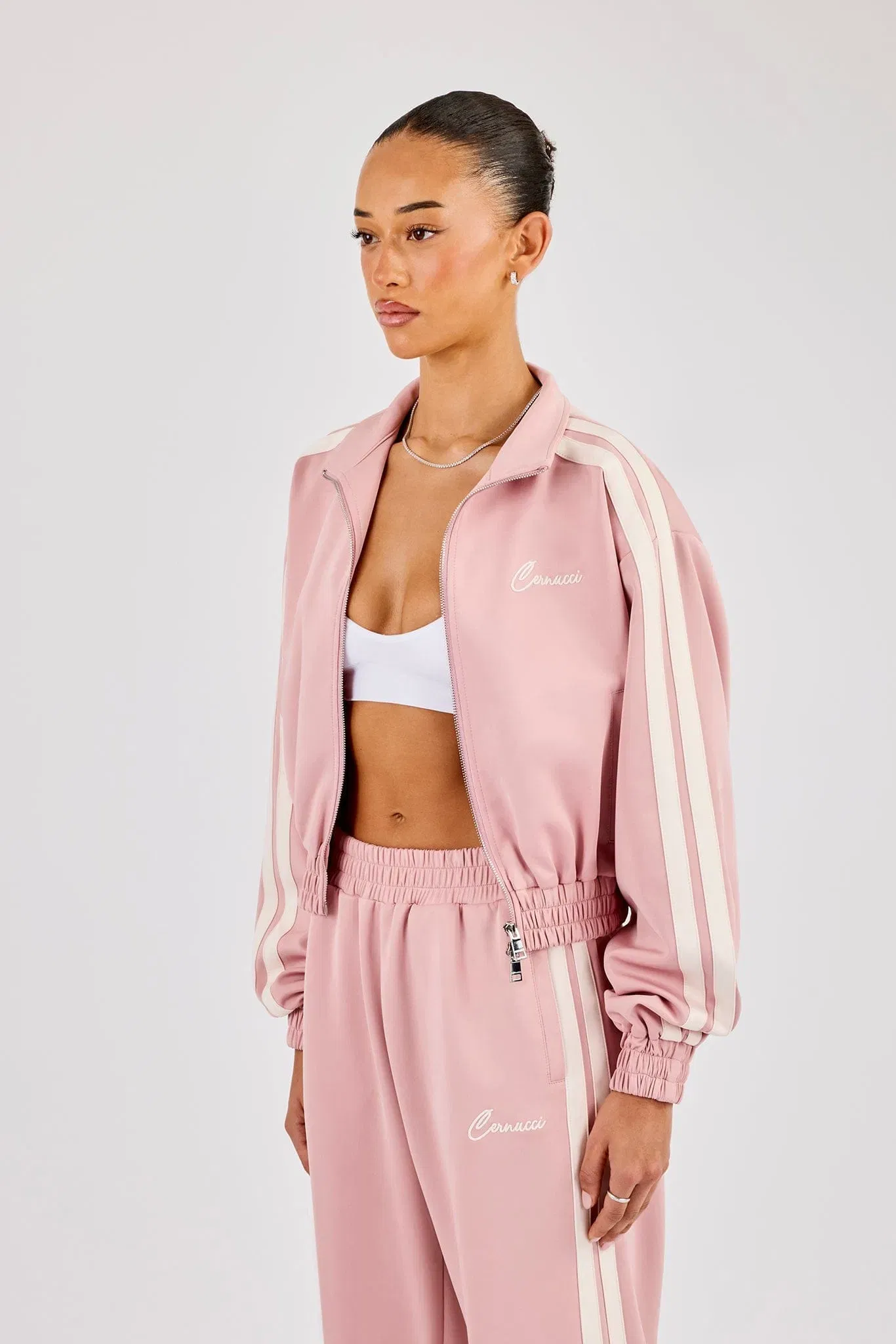 Cernucci Taping Cropped Funnel Neck Jacket - Dusty Pink