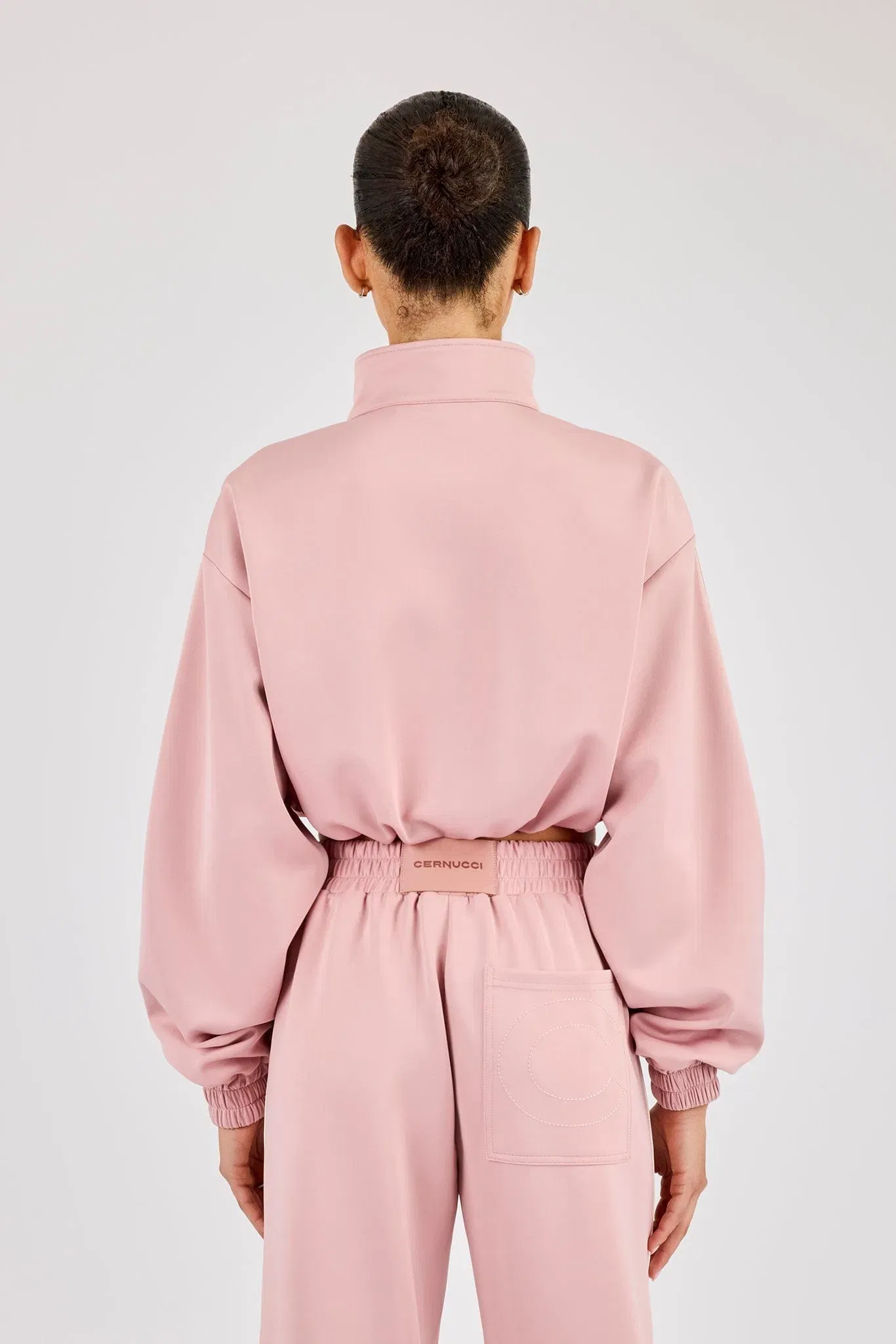 Cernucci Taping Cropped Funnel Neck Jacket - Dusty Pink
