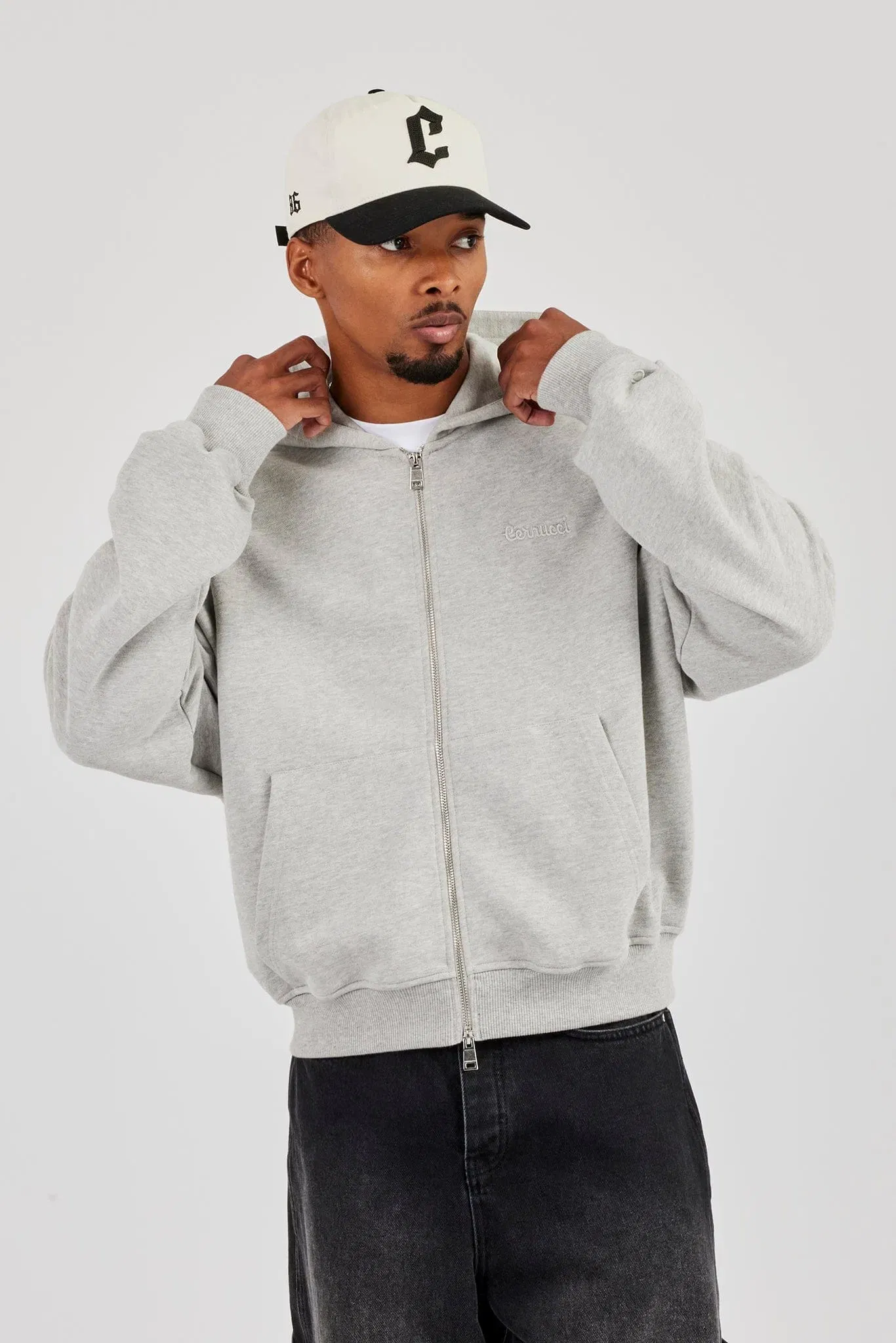Cernucci Zip Through Boxy Hoodie - Grey Marl