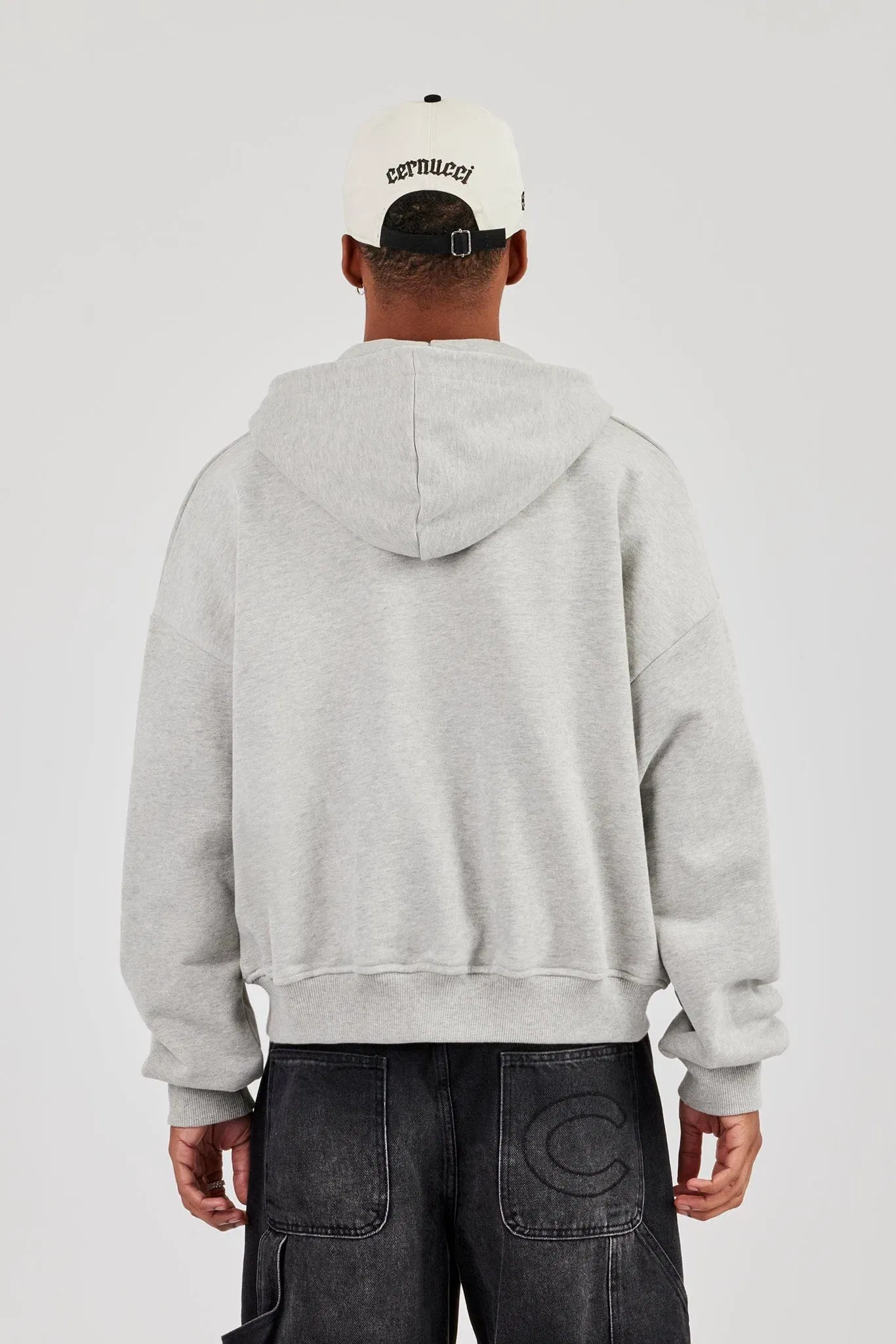Cernucci Zip Through Boxy Hoodie - Grey Marl