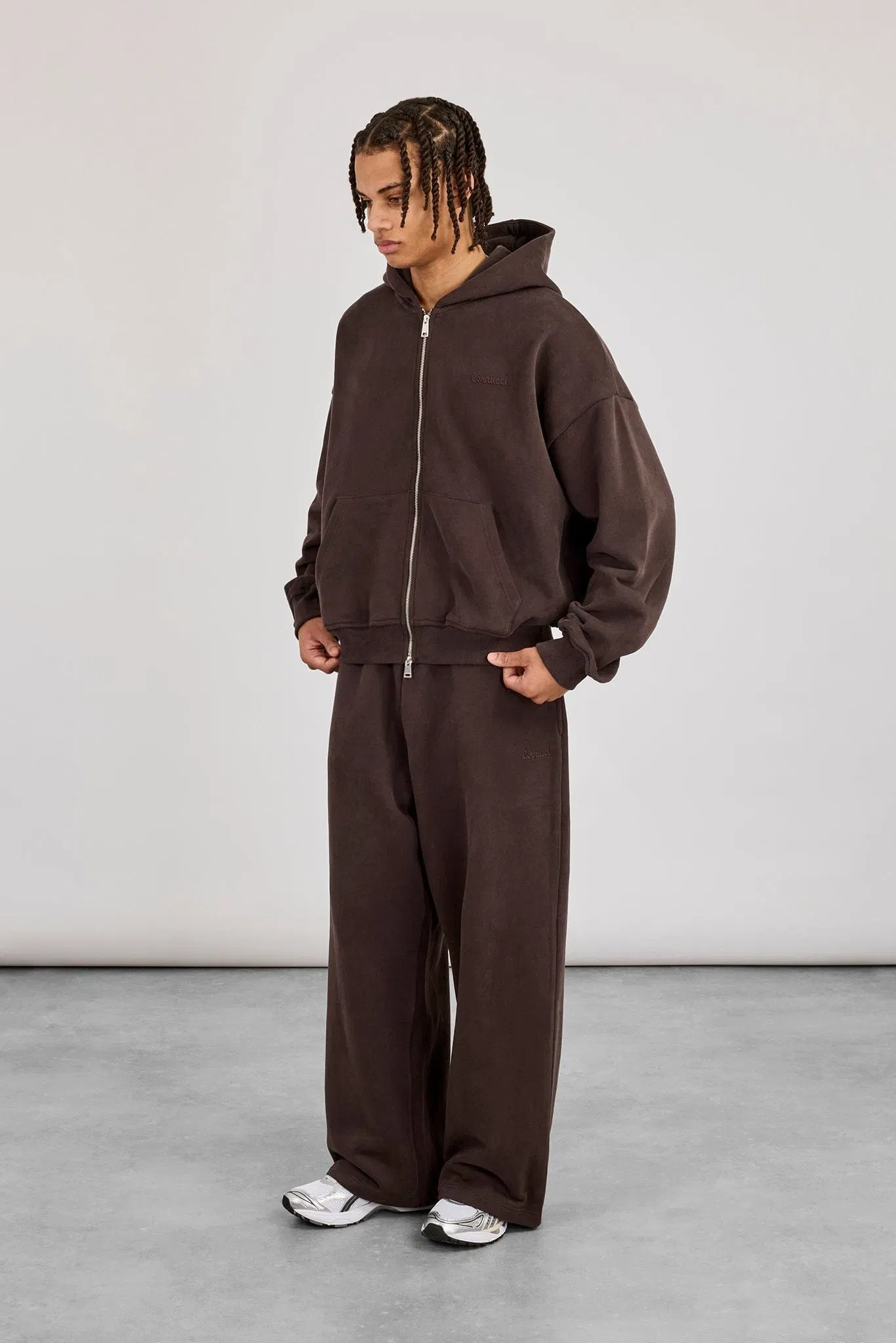 Cernucci Zip Through Boxy Hoodie - Coffee