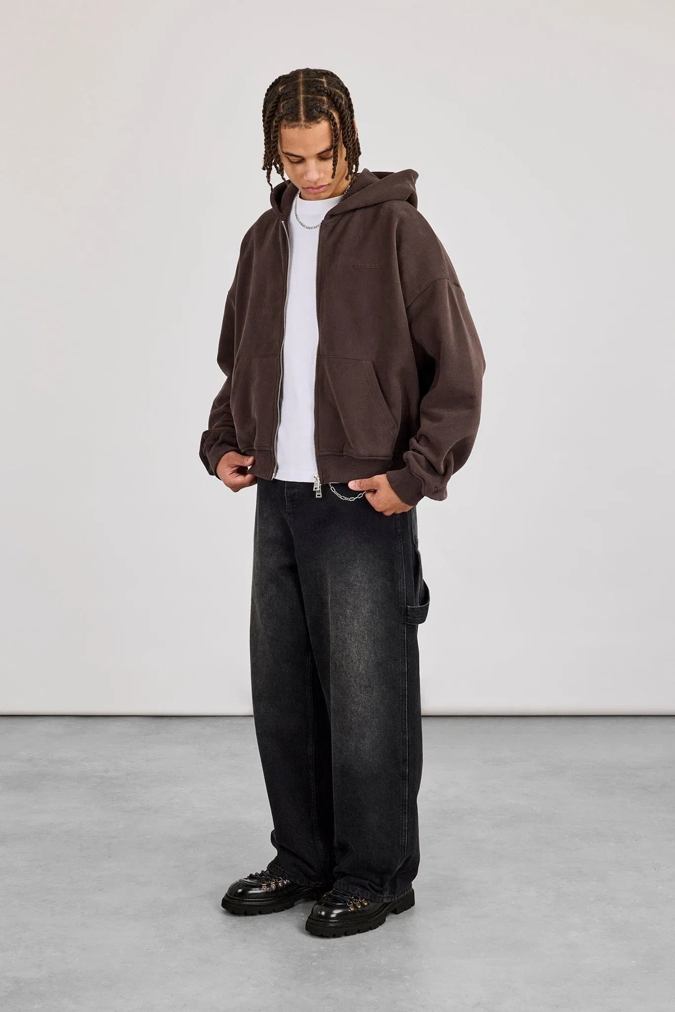 Cernucci Zip Through Boxy Hoodie - Coffee