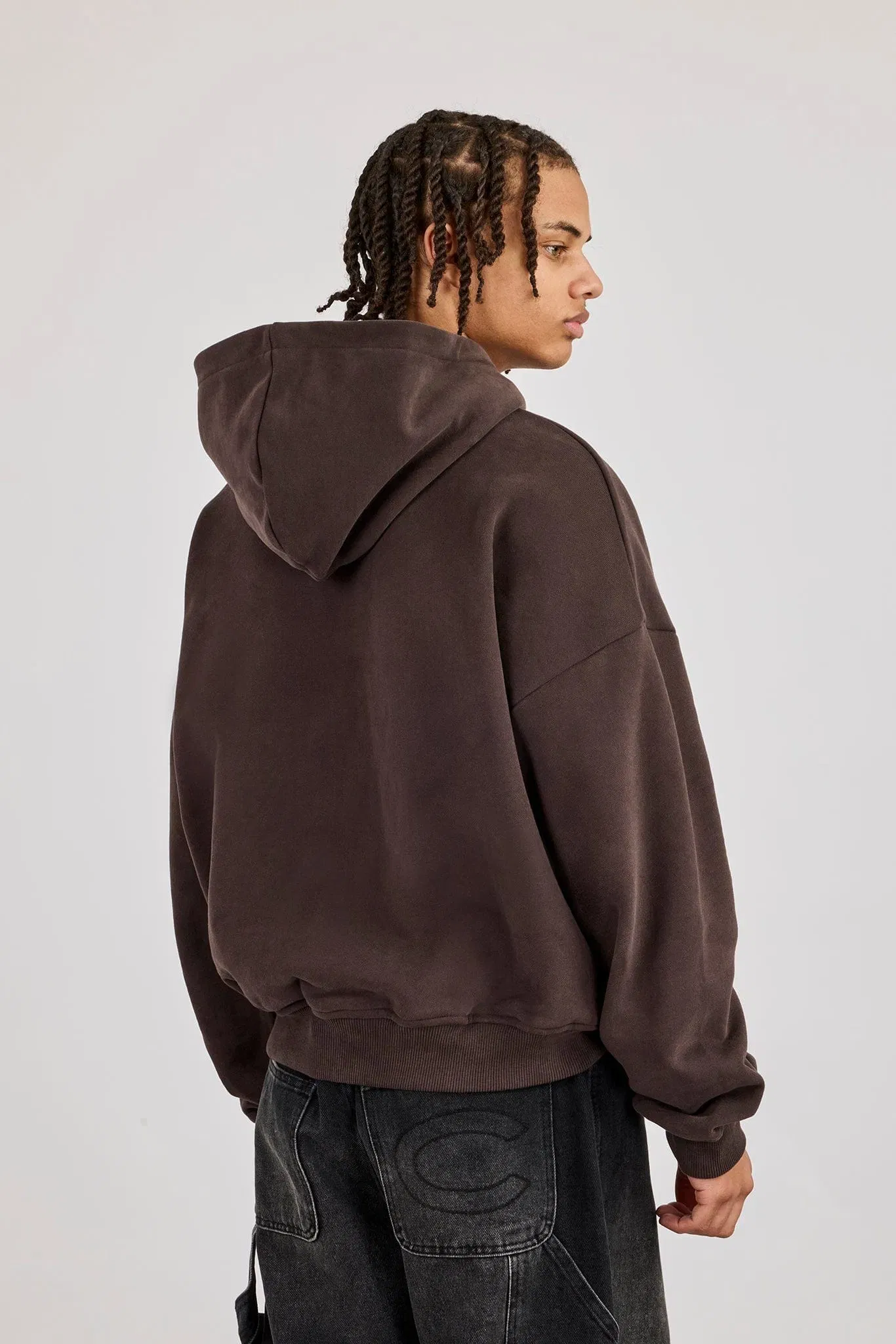 Cernucci Zip Through Boxy Hoodie - Coffee