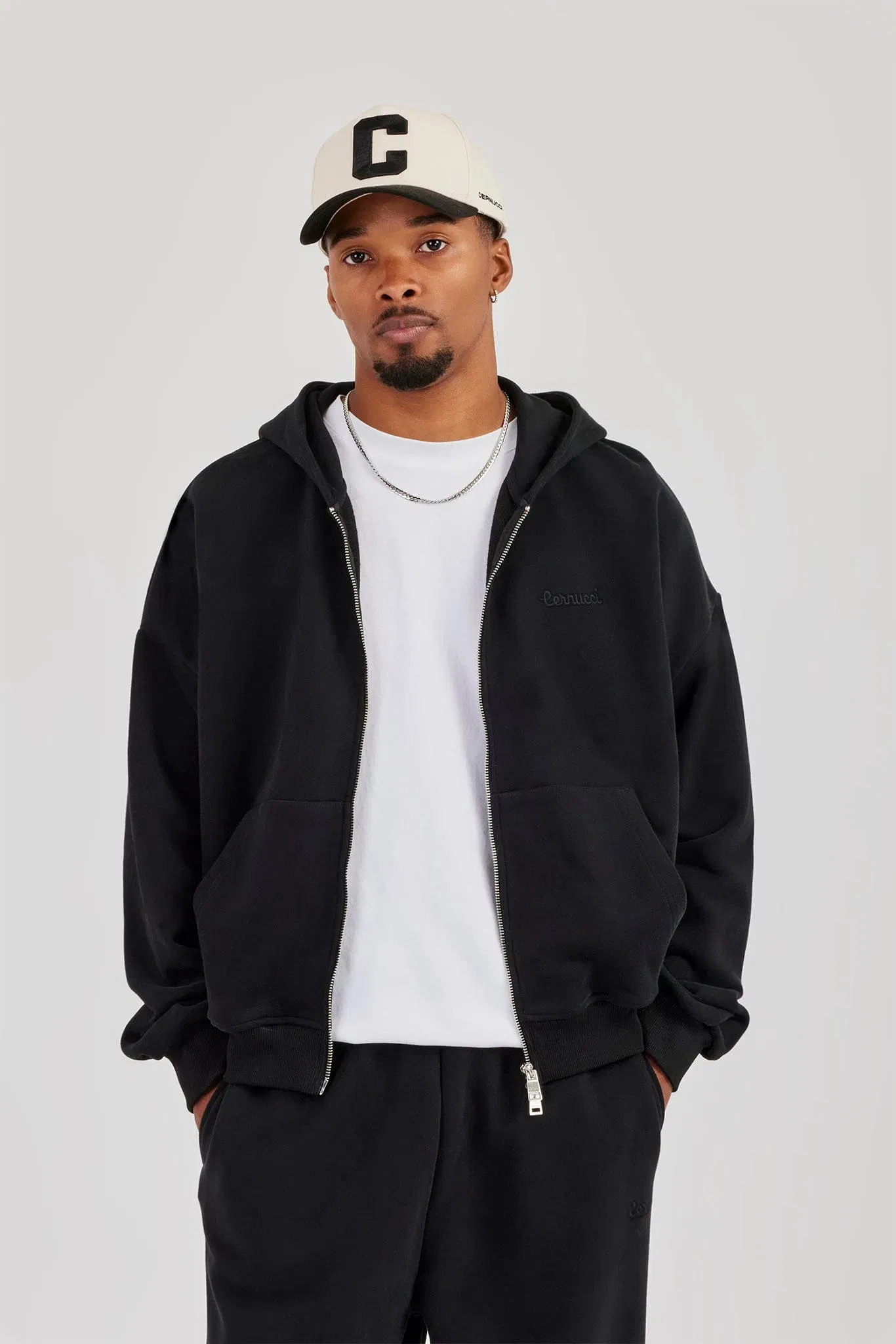 Cernucci Zip Through Boxy Hoodie - Black
