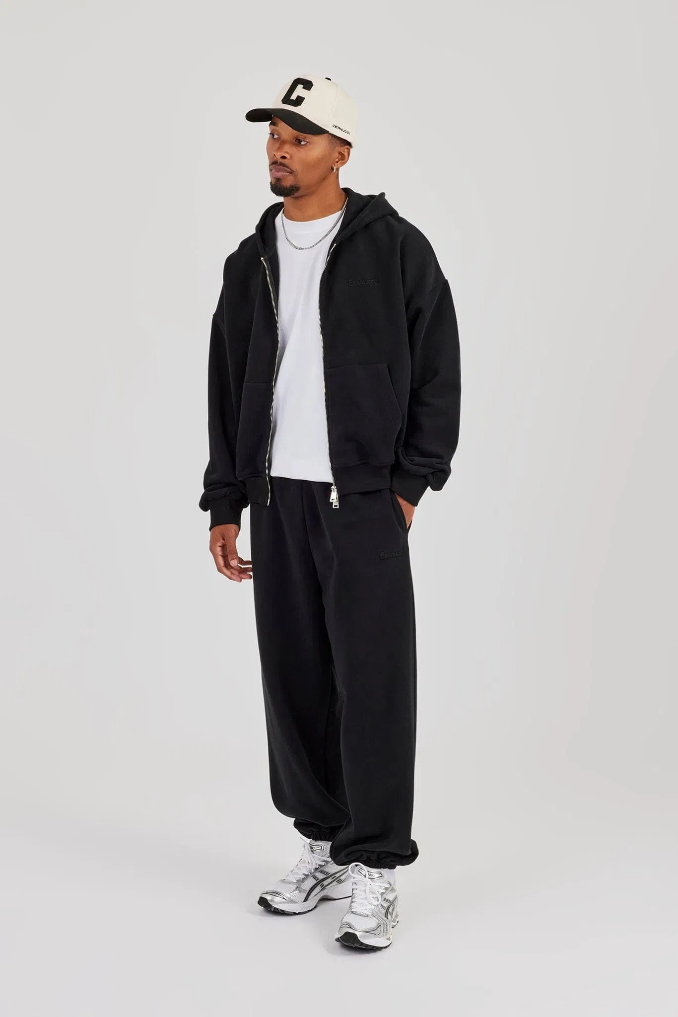 Cernucci Zip Through Boxy Hoodie - Black