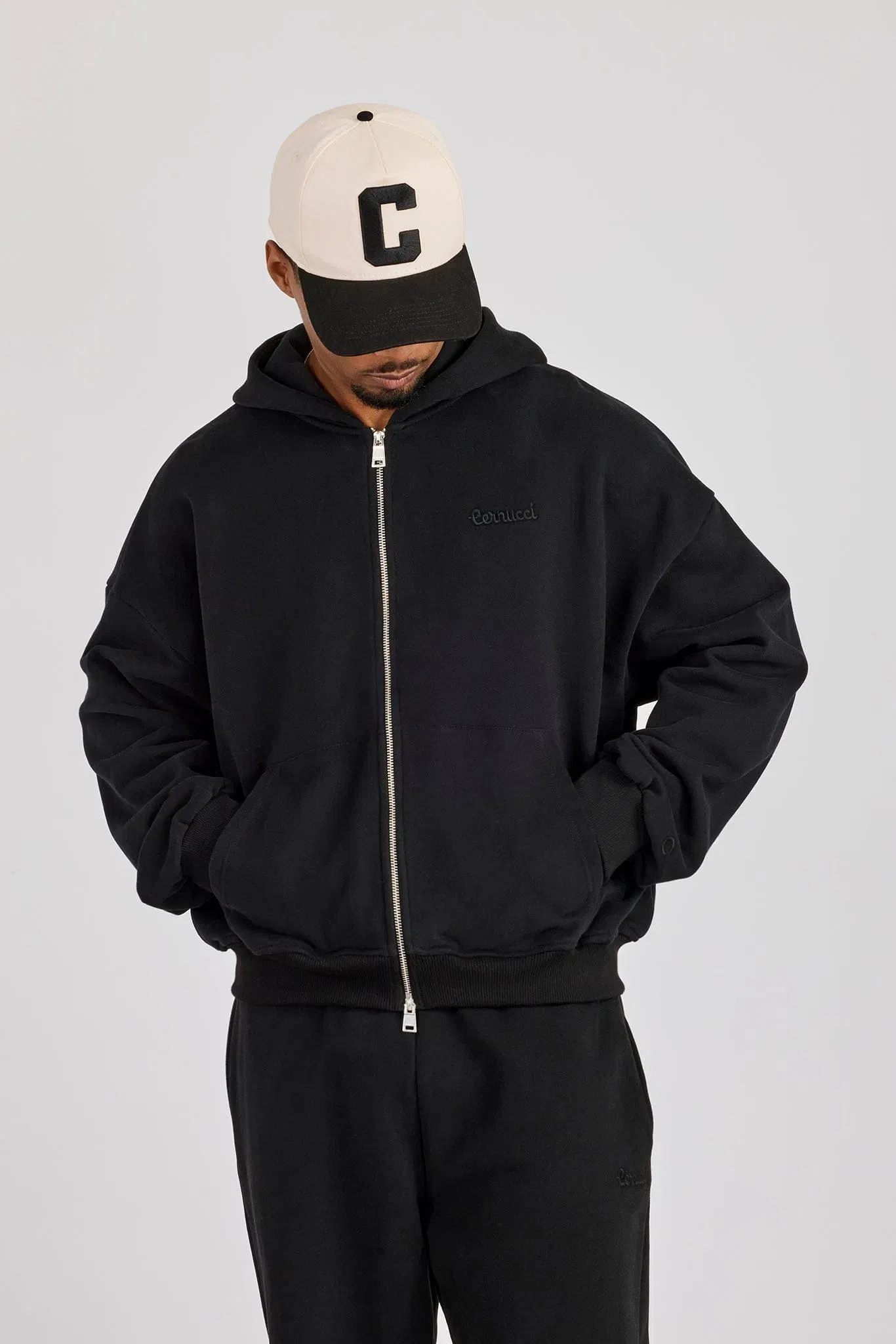 Cernucci Zip Through Boxy Hoodie - Black