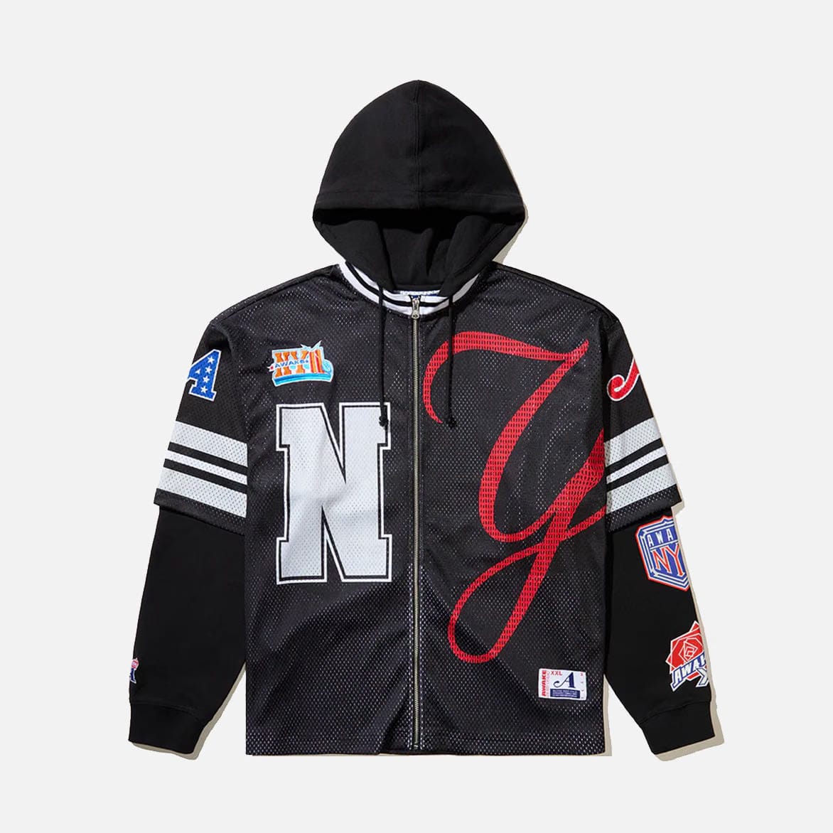 Awake NY HEADCRACK CHAMPS JERSEY ZIP HODDIE - BLACK