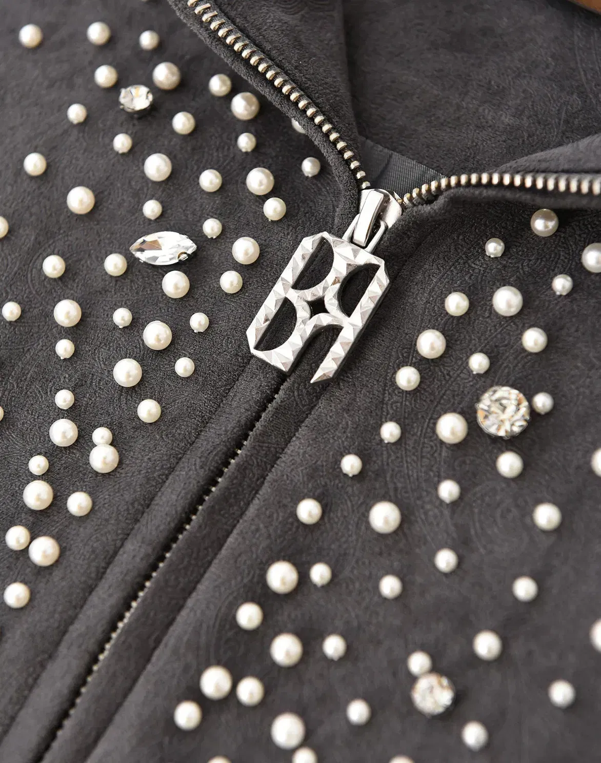 BIRTH OF ROYAL CHILD CASHEW BLOSSOM PEARL ZIPPER HOODIE - BLACK