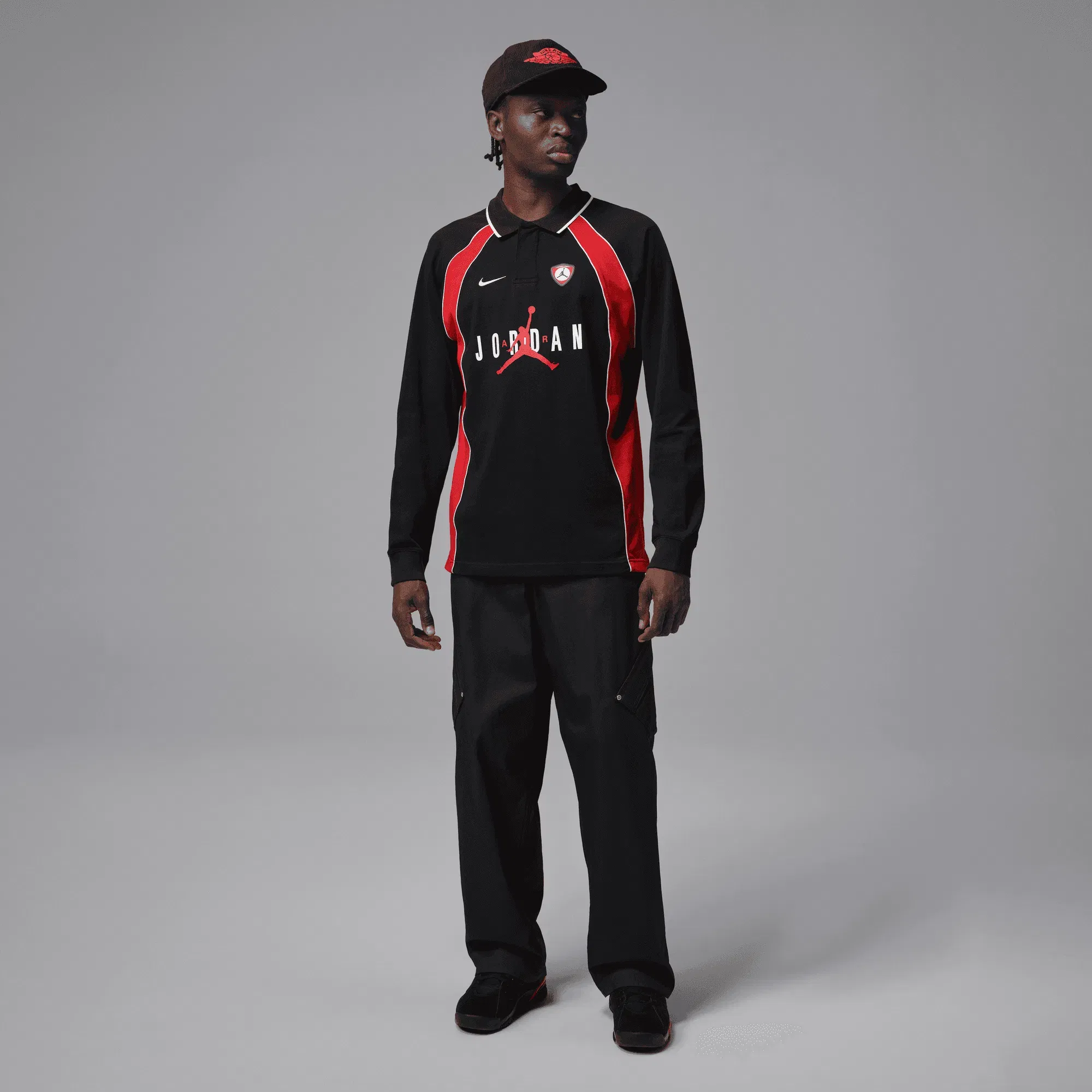 Air Jordan JORDAN FLIGHT CLUB POLO JERSEY - BLACK / UNIVERSITY RED