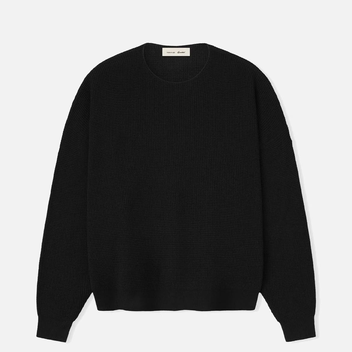 Fear of God Essentials SIGNATURE WAFFLE 90S CREWNECK SWEATER - VINTAGE BLACK