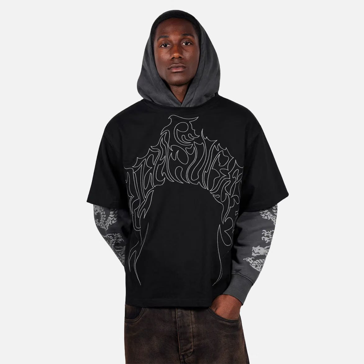 Pleasures DRAGON LAYERED HOODIE - BLACK