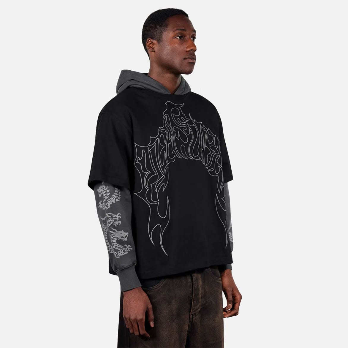 Pleasures DRAGON LAYERED HOODIE - BLACK
