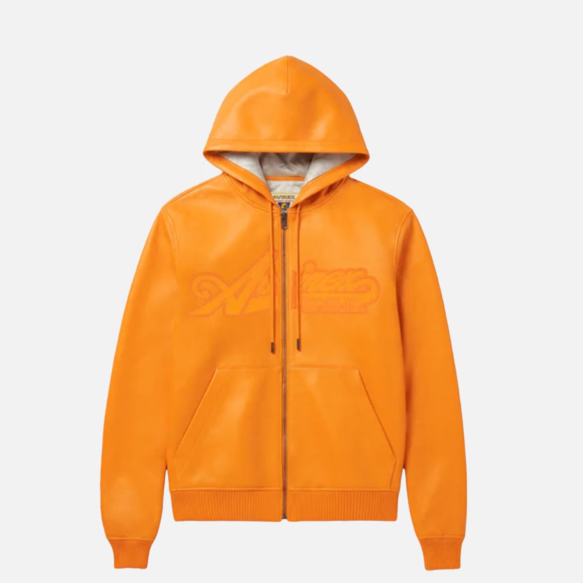 Avirex SCRIPT NAPPA LEATHER HOODIE - HAZARD ORANGE