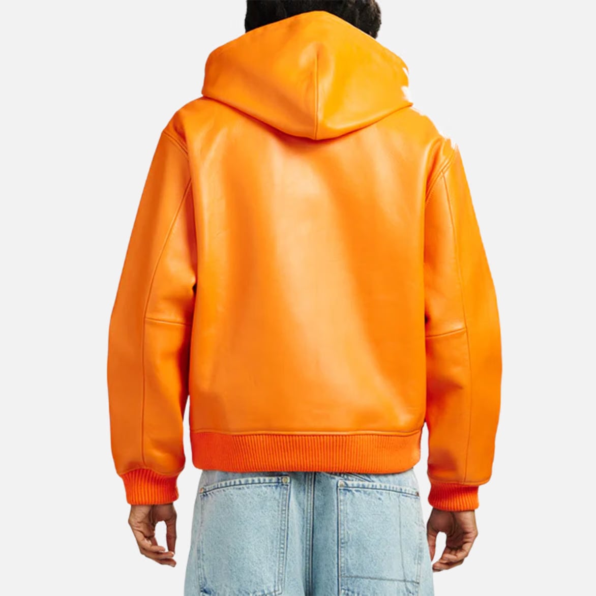 Avirex SCRIPT NAPPA LEATHER HOODIE - HAZARD ORANGE