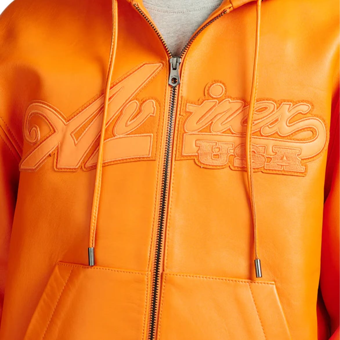 Avirex SCRIPT NAPPA LEATHER HOODIE - HAZARD ORANGE