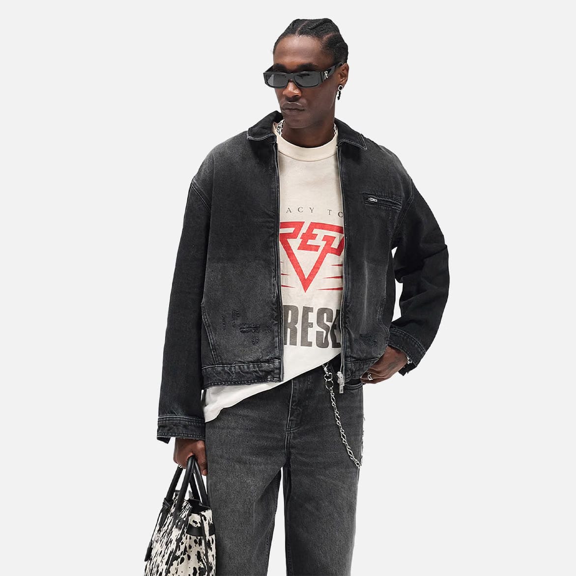 Represent COLLARED DENIM JACKET - AGED BLACK