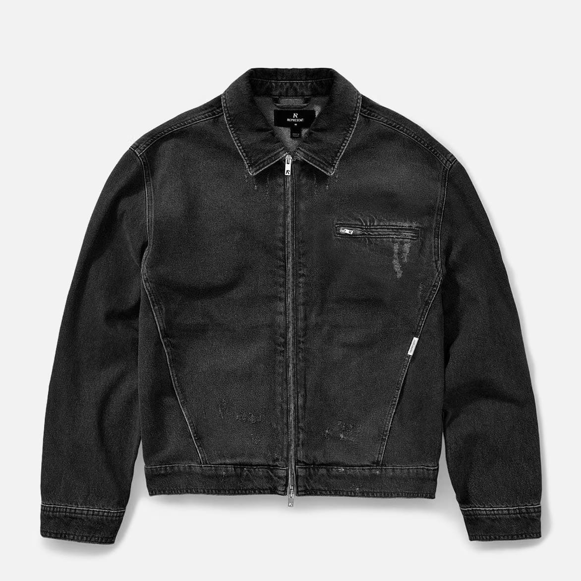 Represent COLLARED DENIM JACKET - AGED BLACK