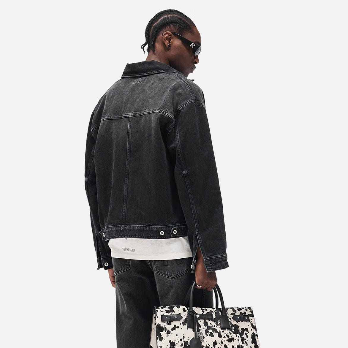 Represent COLLARED DENIM JACKET - AGED BLACK