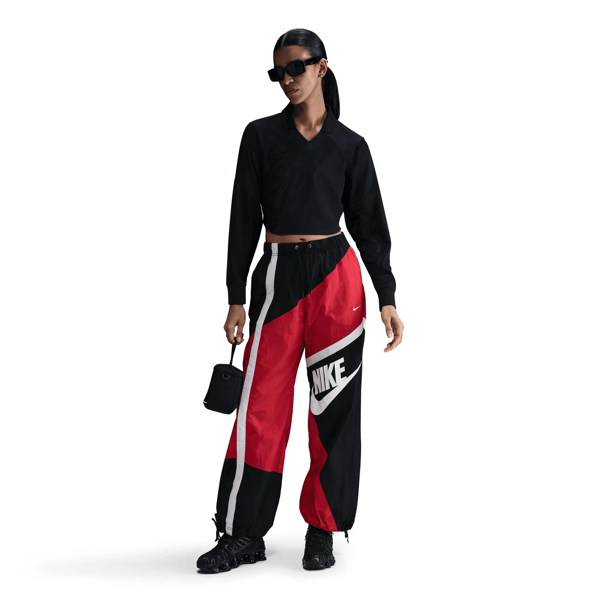 Nike WMNS MID-RISE LOOSE WOVEN OPEN-HEM PANTS - UNIVERSITY RED / BLACK
