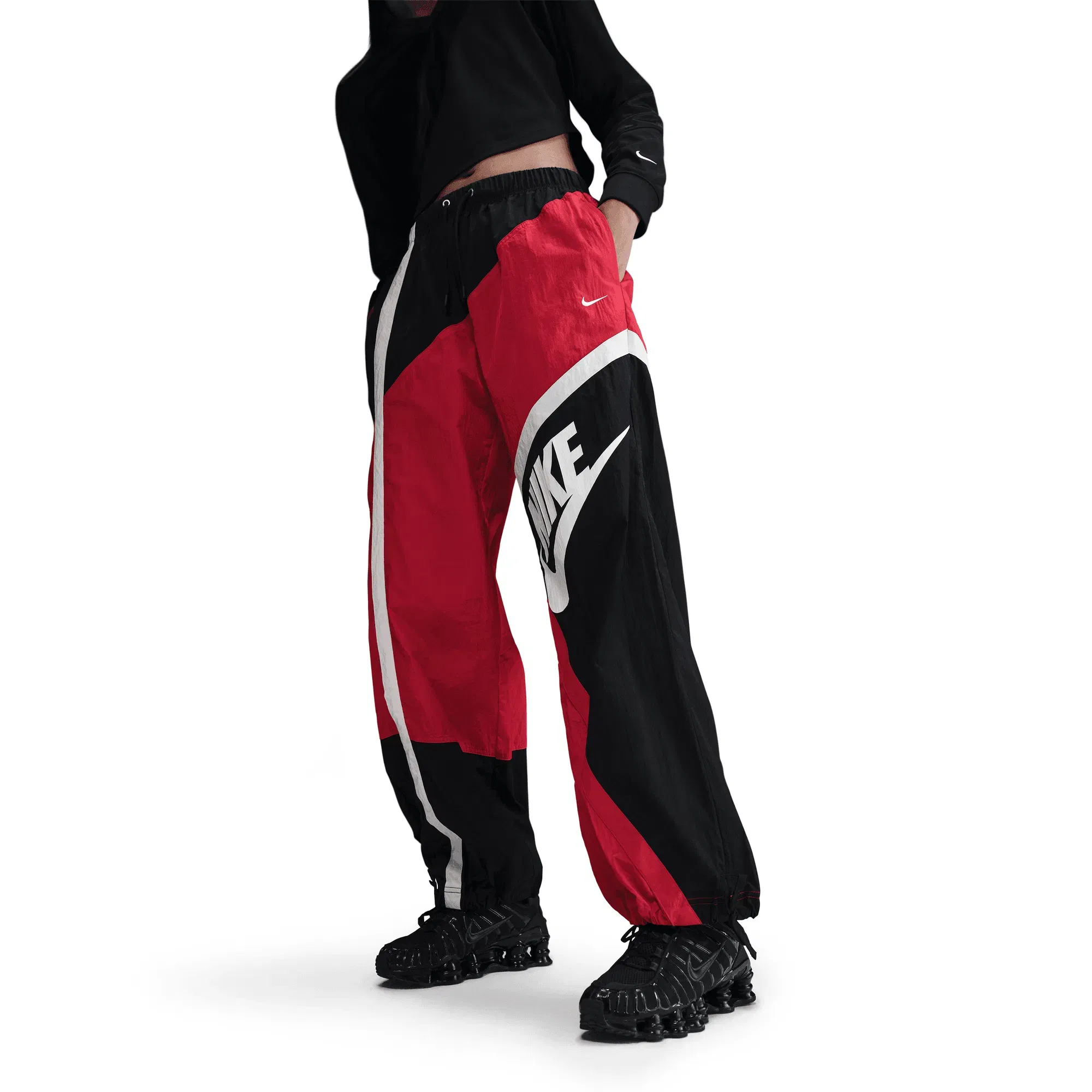 Nike WMNS MID-RISE LOOSE WOVEN OPEN-HEM PANTS - UNIVERSITY RED / BLACK