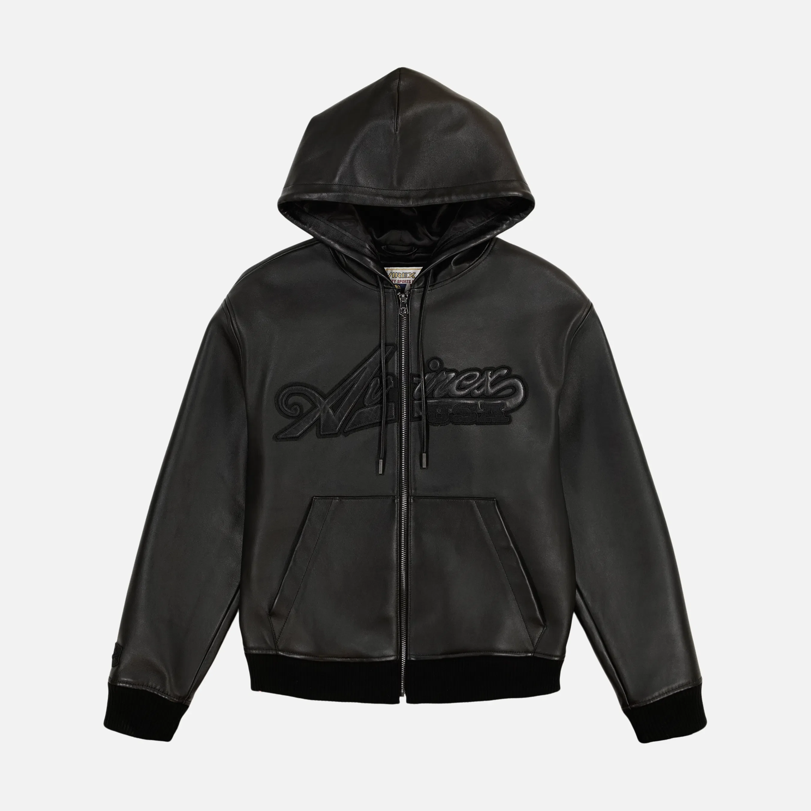 Avirex SCRIPT NAPPA LEATHER HOODIE - BLACK