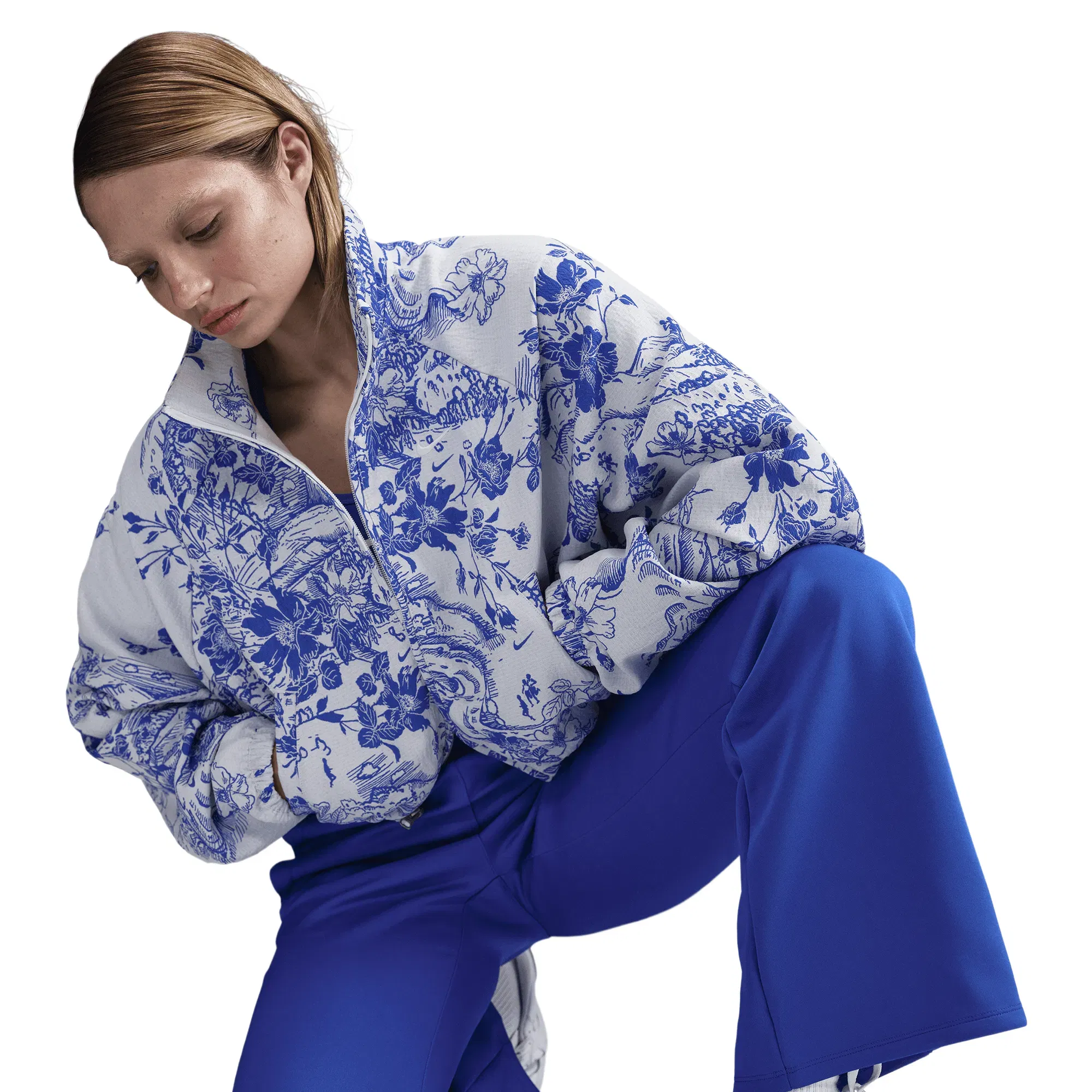 Nike WMNS OVERSIZED JACQUARD TRACKSUIT JACKET - WHITE / HYPER ROYAL