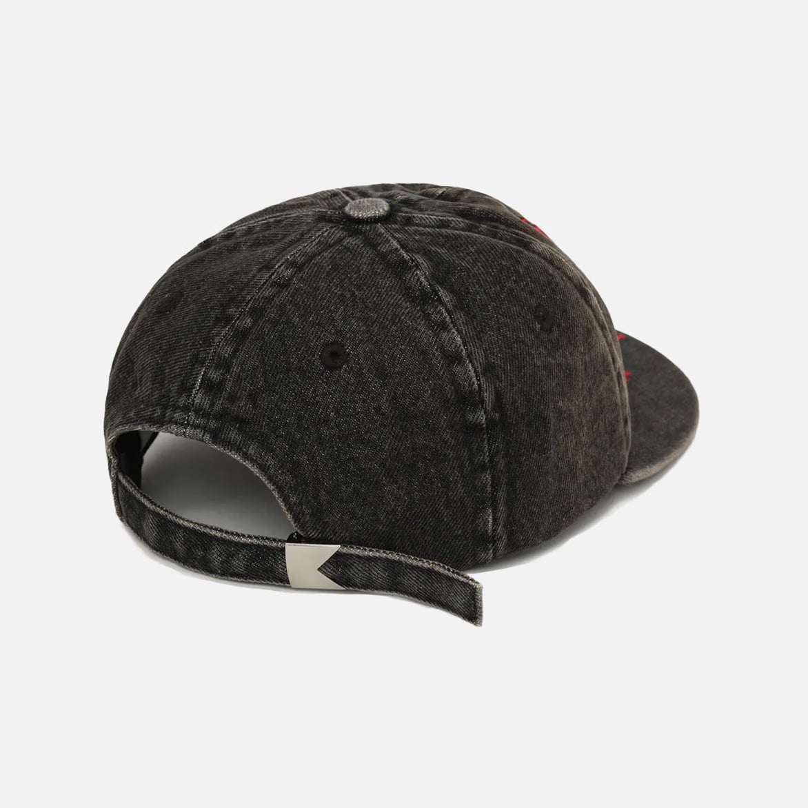 RHUDE ST. RHUDE SEAL DENIM CURVED BRIM HAT - BLACK / RED