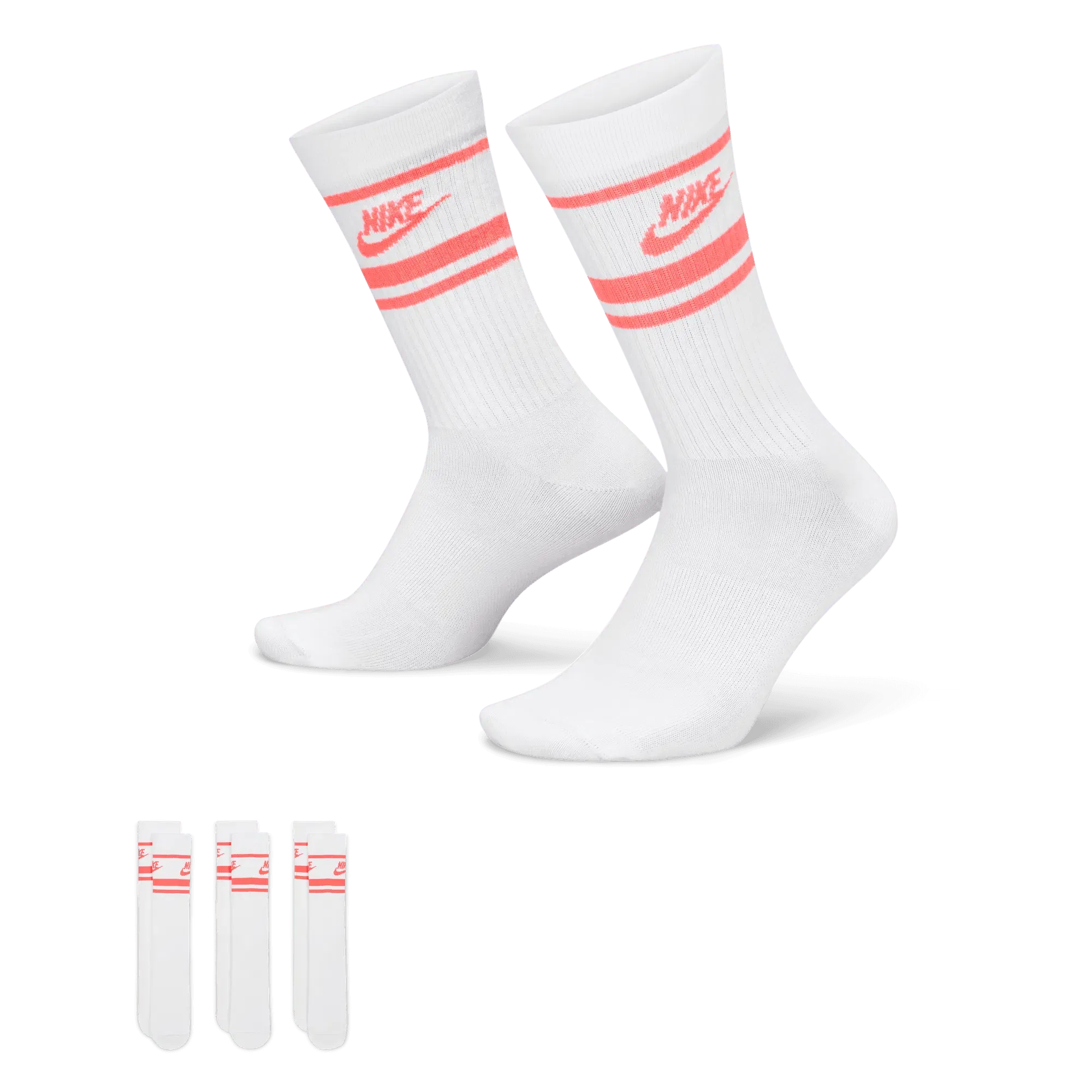 Nike EVERYDAY ESSENTIAL SOCKS (3 PACK) - WHITE / HOT PUNCH