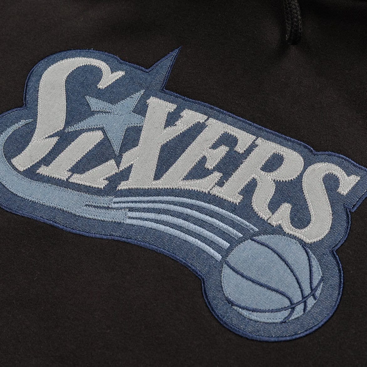 Mitchell & Ness LAPSTONE X M&N DENIM PATCHWORK HOODIE - BLACK