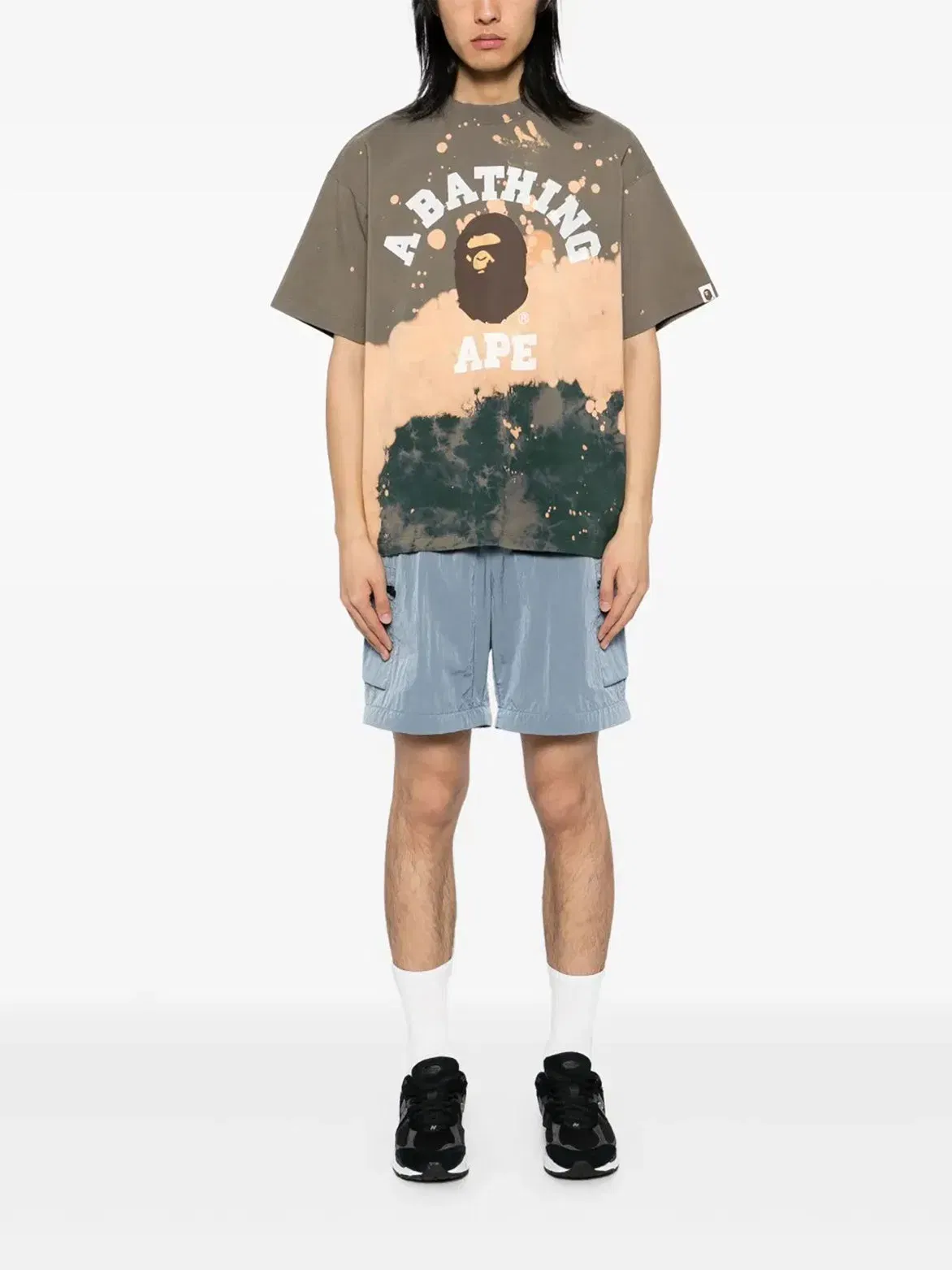 BAPE TIE DYE COLLEGE RELAXED FIT TEE - OLIVE GREEN