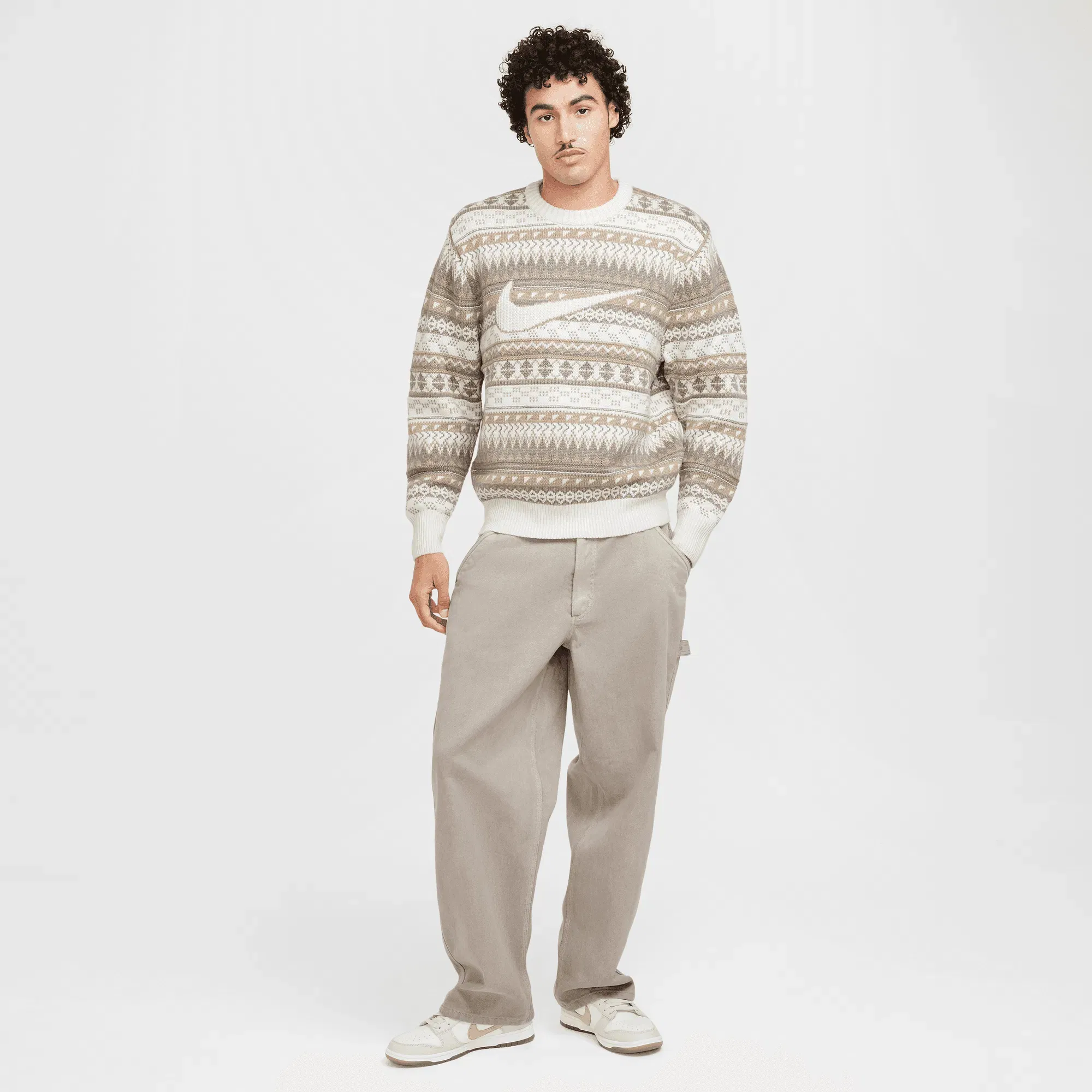 NIKE LIFE FAIR ASLE SWOOSH SWEATER- LIGHT OREWOOD BROWN/ SAIL